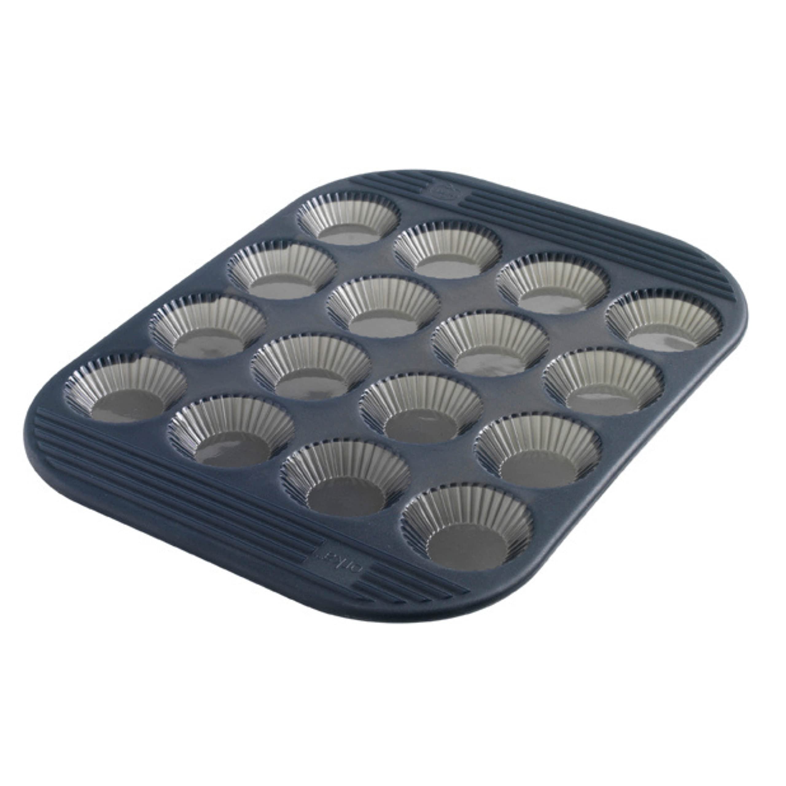 Mastrad Muffin & Cupcake Baking Tray, 16 cups Silicone Non-Stick Muffin Tray Fluted Mini-Tartlet Baking Pan, Dishwasher Safe Baking Tray, Grey 16 Inch Square Silicone Baking Pan