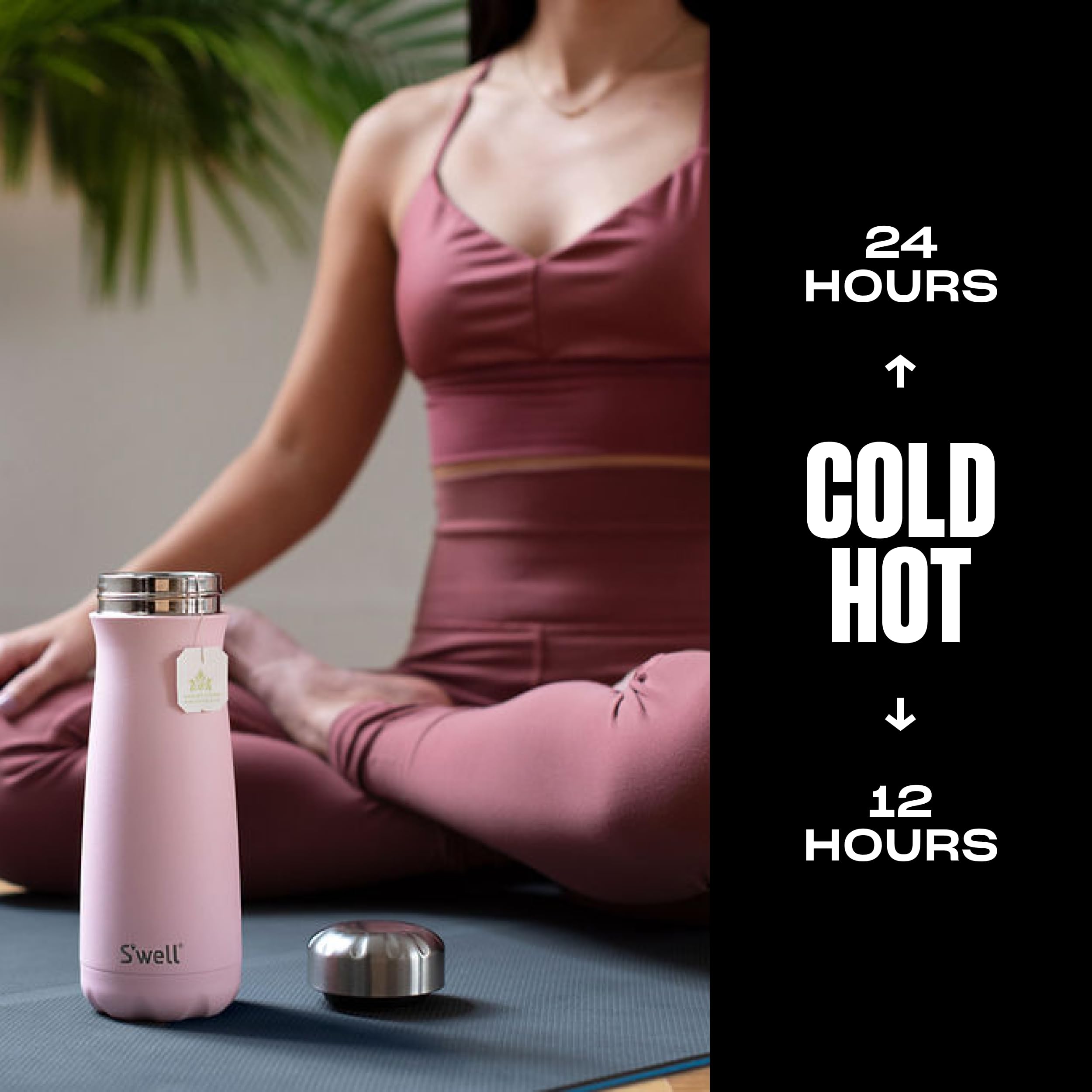 S'well Stainless Steel Traveler, 16oz, Pink Topaz, Triple Layered Vacuum Insulated Containers Keeps Drinks Cold for 24 Hours and Hot for 12, BPA Free, Easy Carrying On the Go