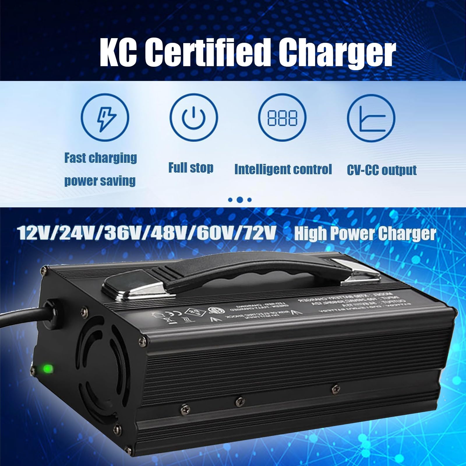Forklift Battery Charger 12V 40A/24V 30A/36V 25A/48V 20A/60V 15A/72V 12A Electric Forklift Charger High Power 1200W,50A Anderson Plug Suitable for Charging Lead-Acid Batteries(72V 12A)