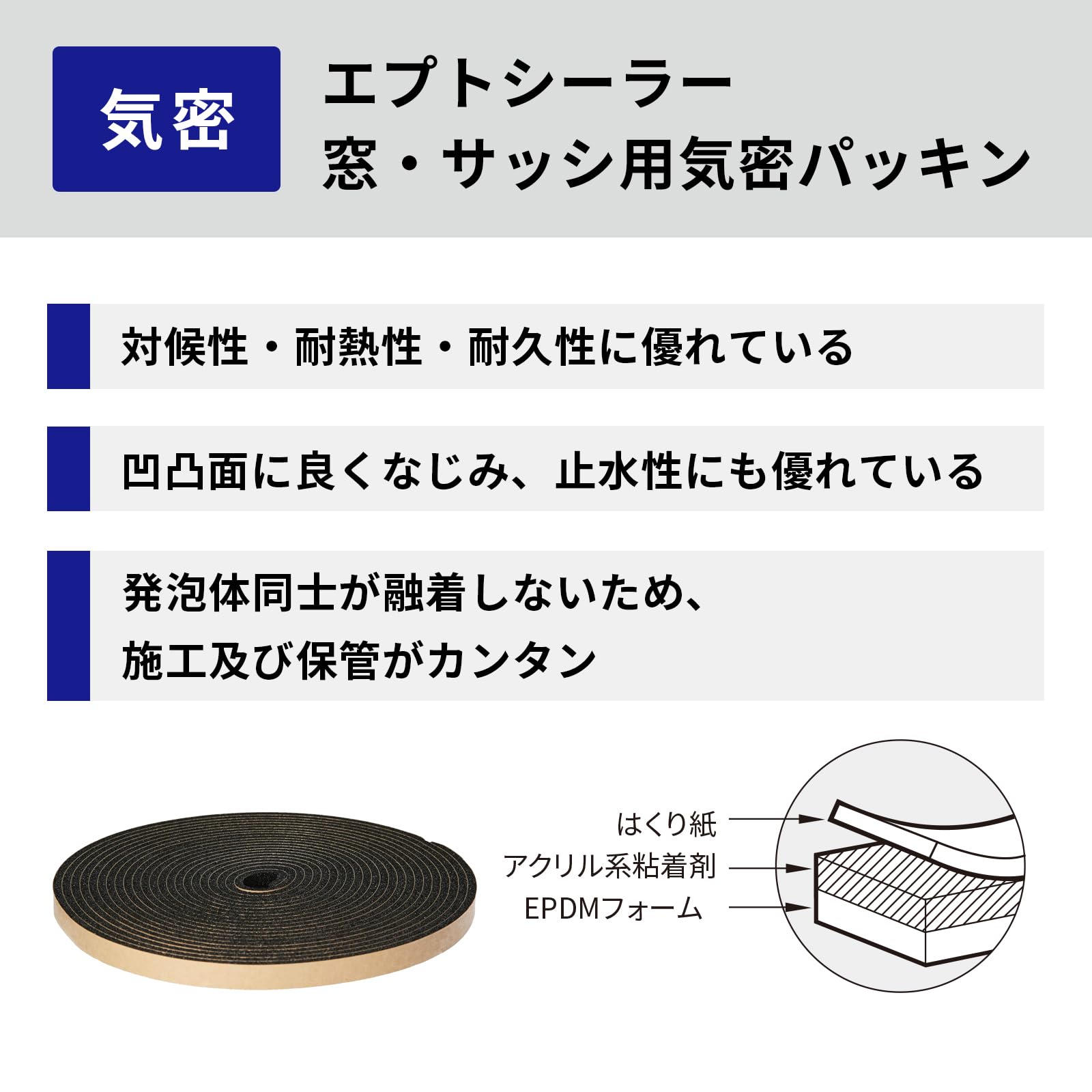 Amazon.co.jp: ニトムズ 窓・サッシ用気密パッキン 黒 5mm×15mm×10m