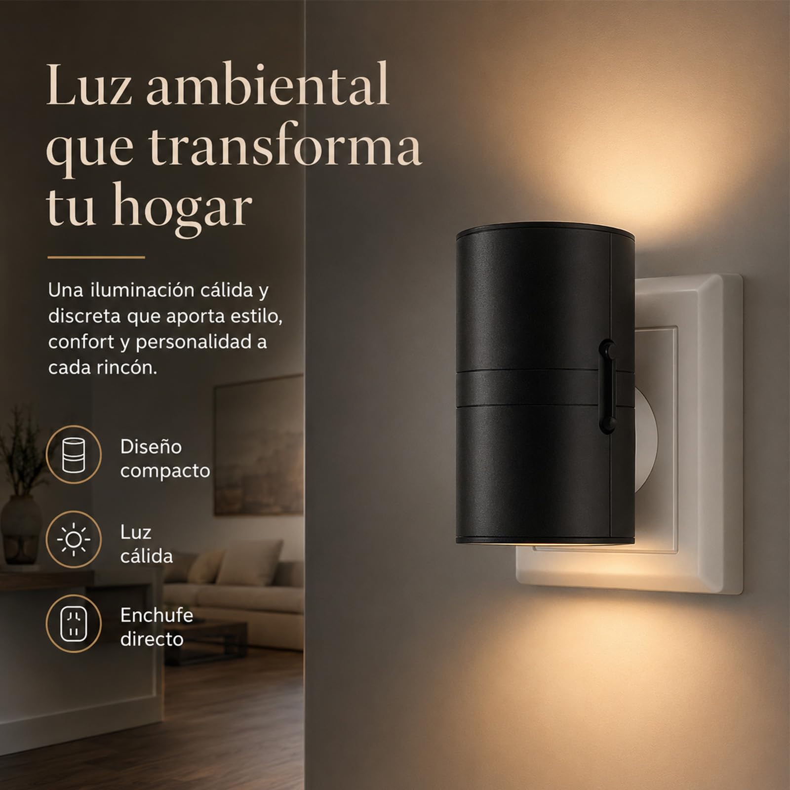 BoreaLights Luz Nocturna de Enchufe con Sensor Crepuscular, 3000 K（2psc） | Iluminación ambiental cálida y discreta para dormitorio, pasillo, salón y entrada; uso sencillo sin app ni mando.