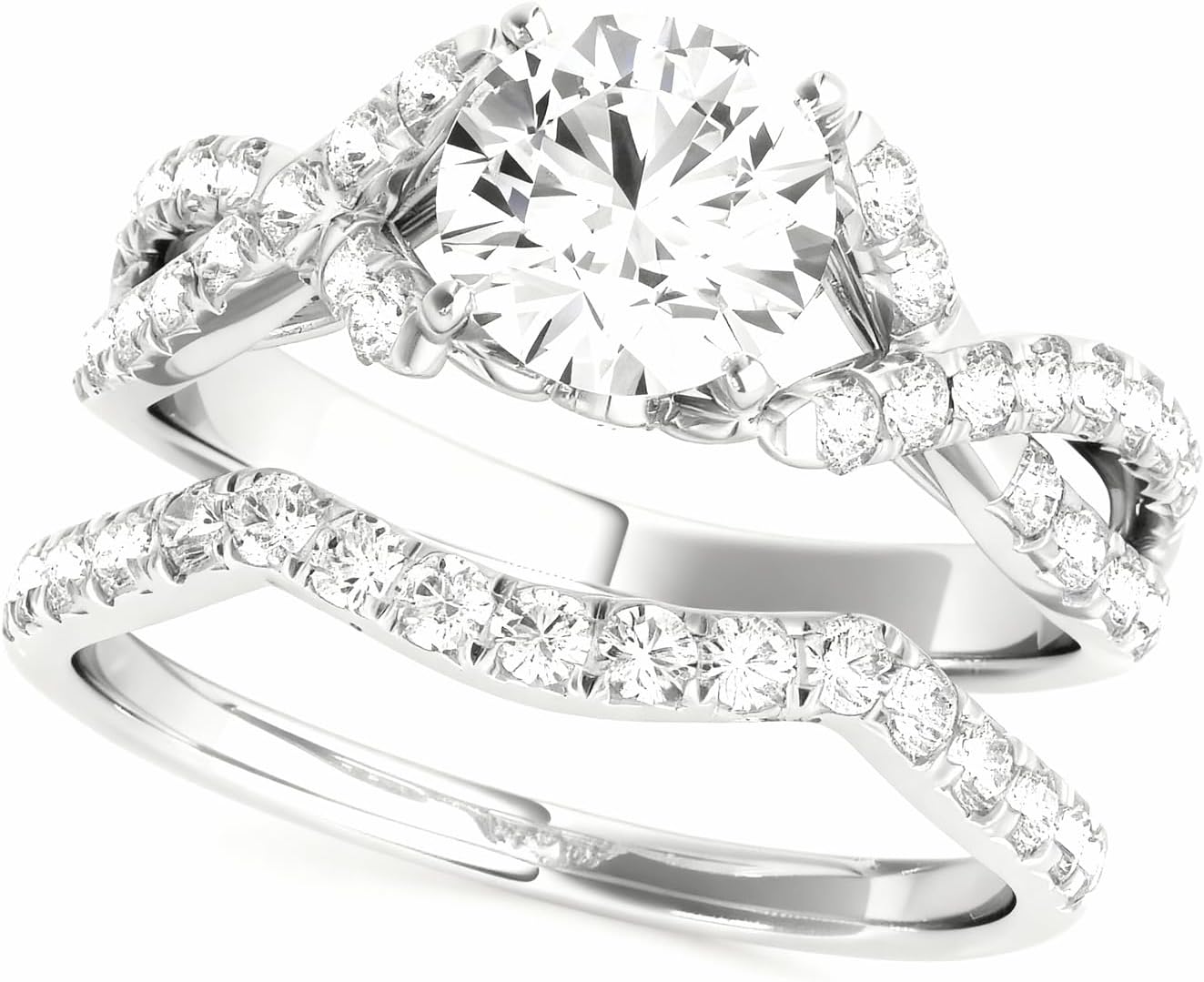 925 Sterling Silver/10k/14k/18k Gold 1.45 Carat(ctw) Twisted Vine Round Cut Moissanite Bridal Wedding Ring Set, Customized Women's Promise Engagement Ring Set, Sizes 4-14