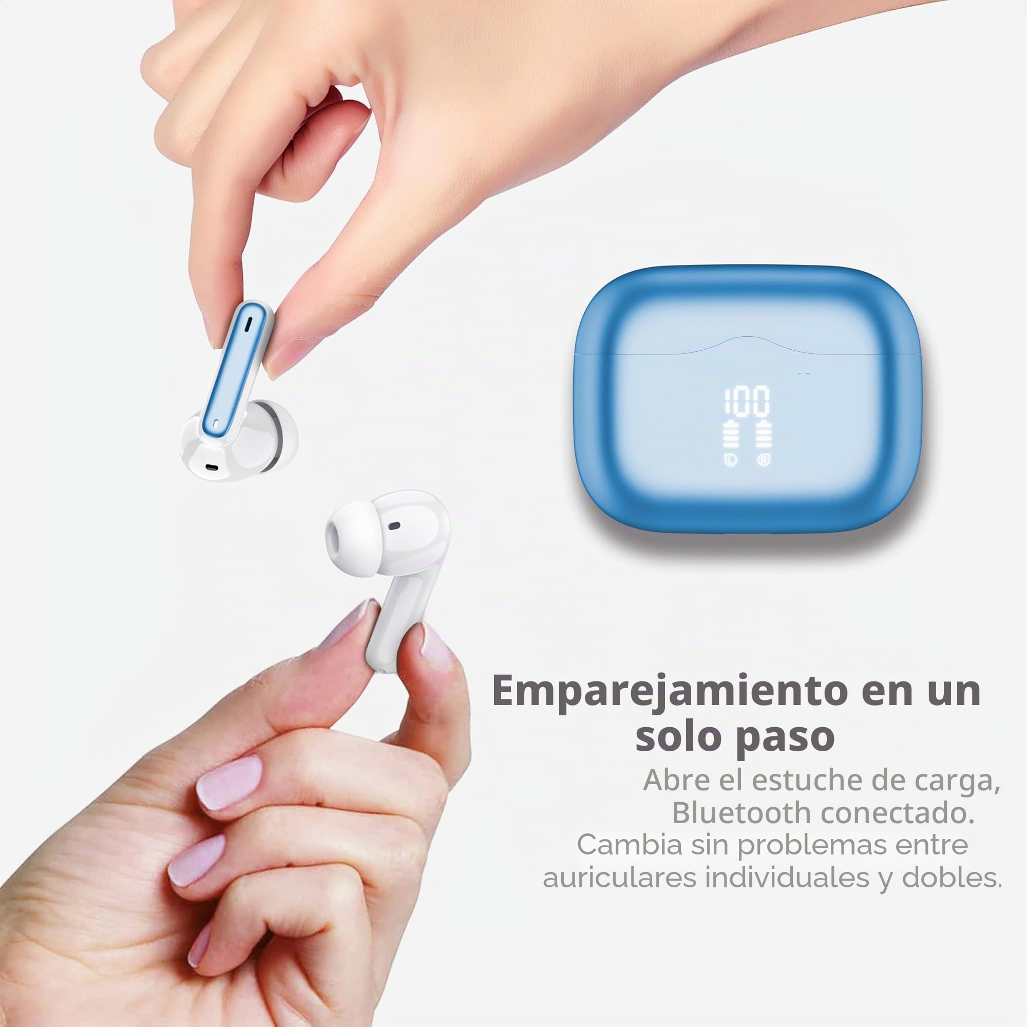 xinwld Auriculares Inalambricos, Auriculares Bluetooth 5.3 In Ear con 4 HD Mic, HiFi Estéreo Cascos Inalambricos, 40H de Reproducción In-Ear Deportivos IP7 Impermeable, USB-C, Azul Claro