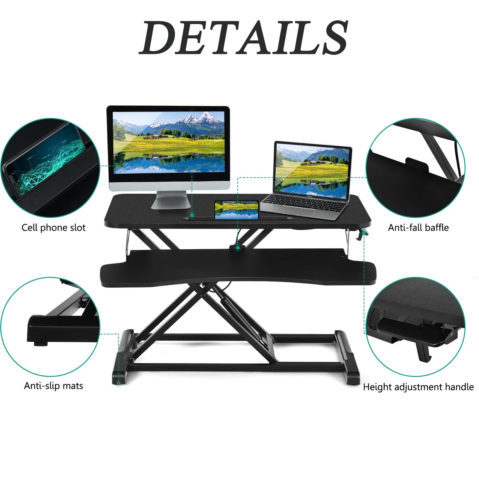 LIFEZEAL Schreibtischaufsatz höhenverstellbar, Stehschreibtisch Aufsatz mit Tastaturablage und Tablet-Halter, ergonomischer Stehpult Aufsatz Schreibtisch, für Monitor oder Laptop (Schwarz)