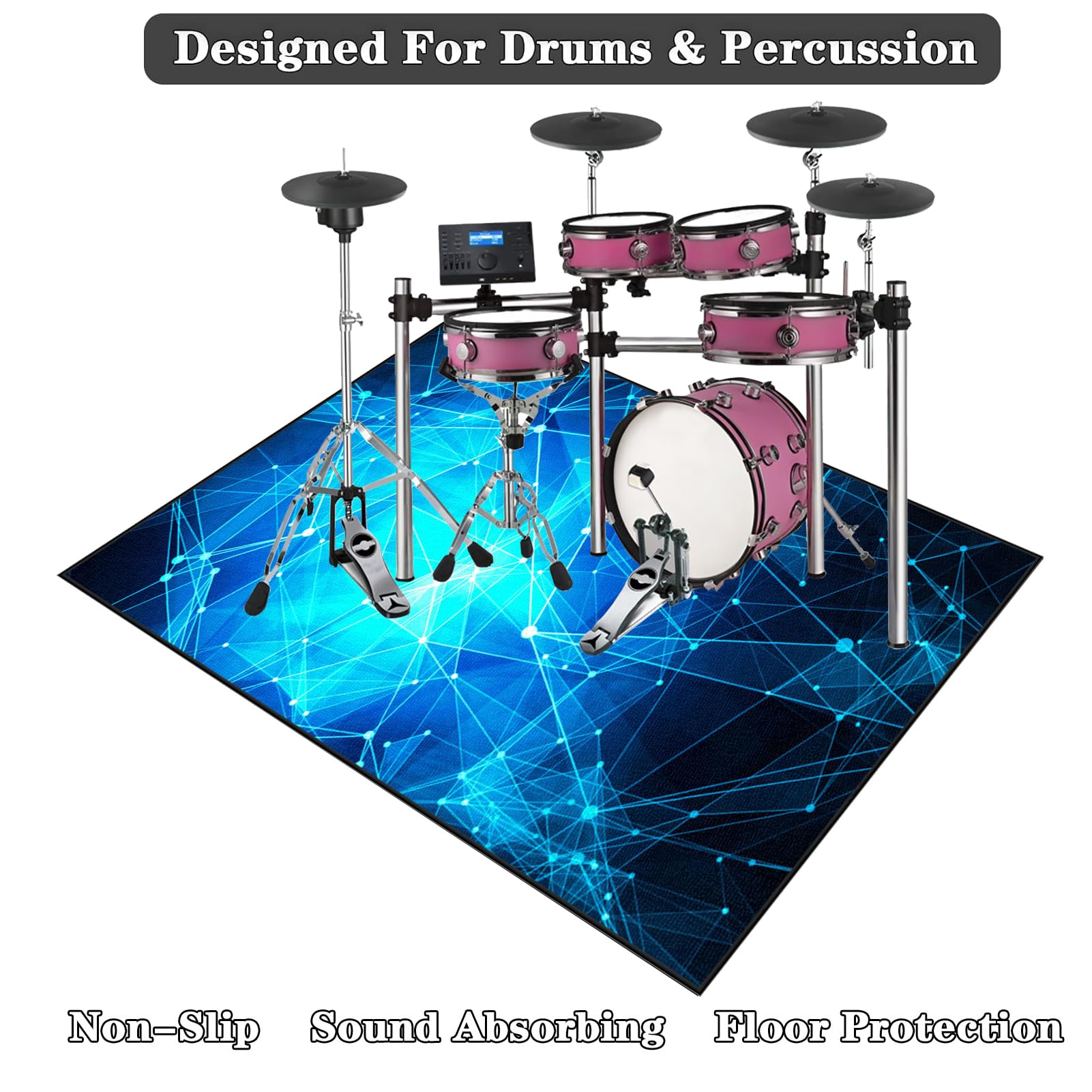 Professioneller Schlagzeugteppich, Schlagzeug Teppich, Schallschutzmatte, Drum Teppich, rutschfeste Trommel Teppiche, Quadratische Schallschutzdecke für E-Drum-Kits Bass Drum Snare 160 x 150 cm