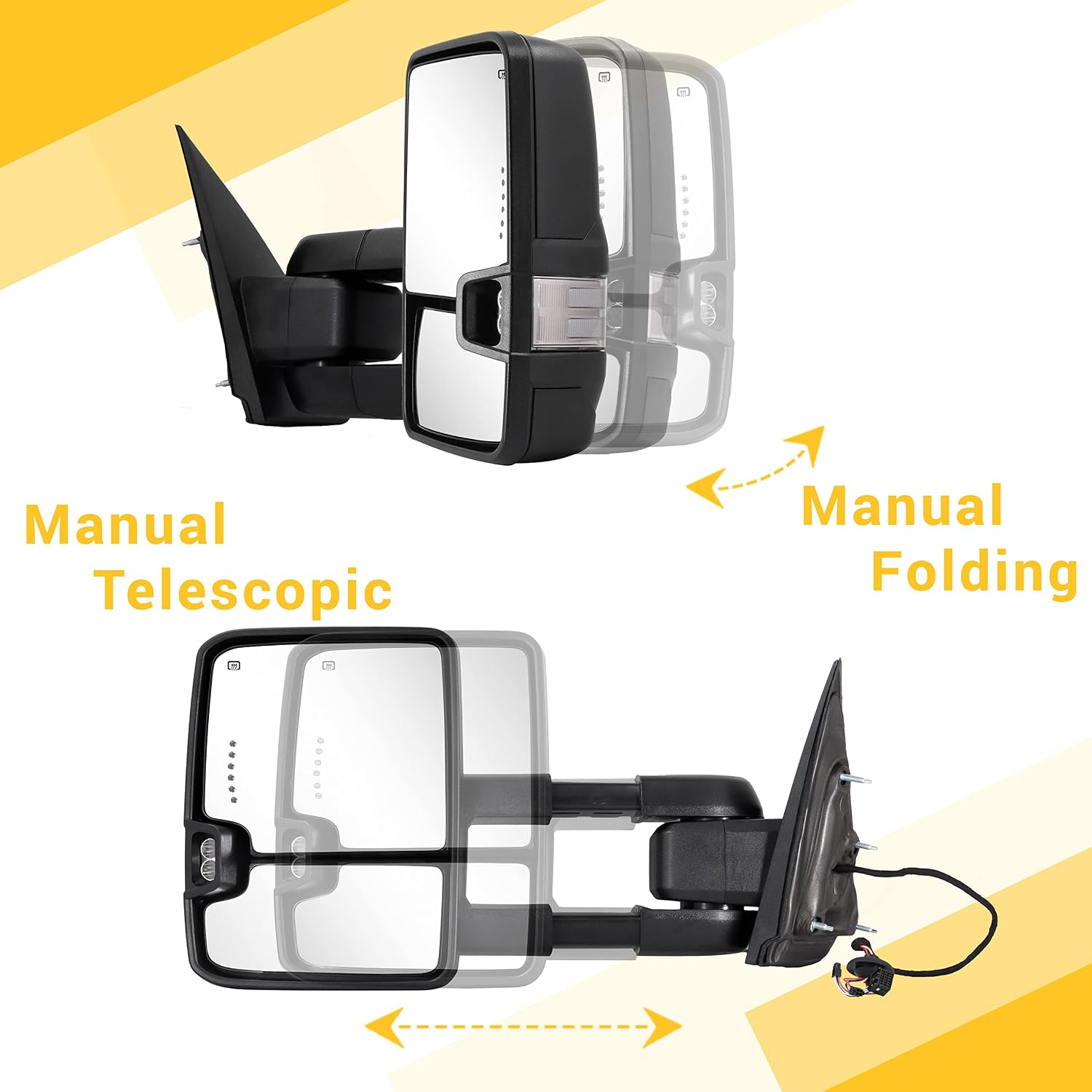 Towing Mirrors Switchback Lights for 2014-2018 Chevy Silverado GMC Sierra 1500 2500 HD 3500 HD with Turn Signal Running Lights Power Glass Backup Lamp Heated Pair