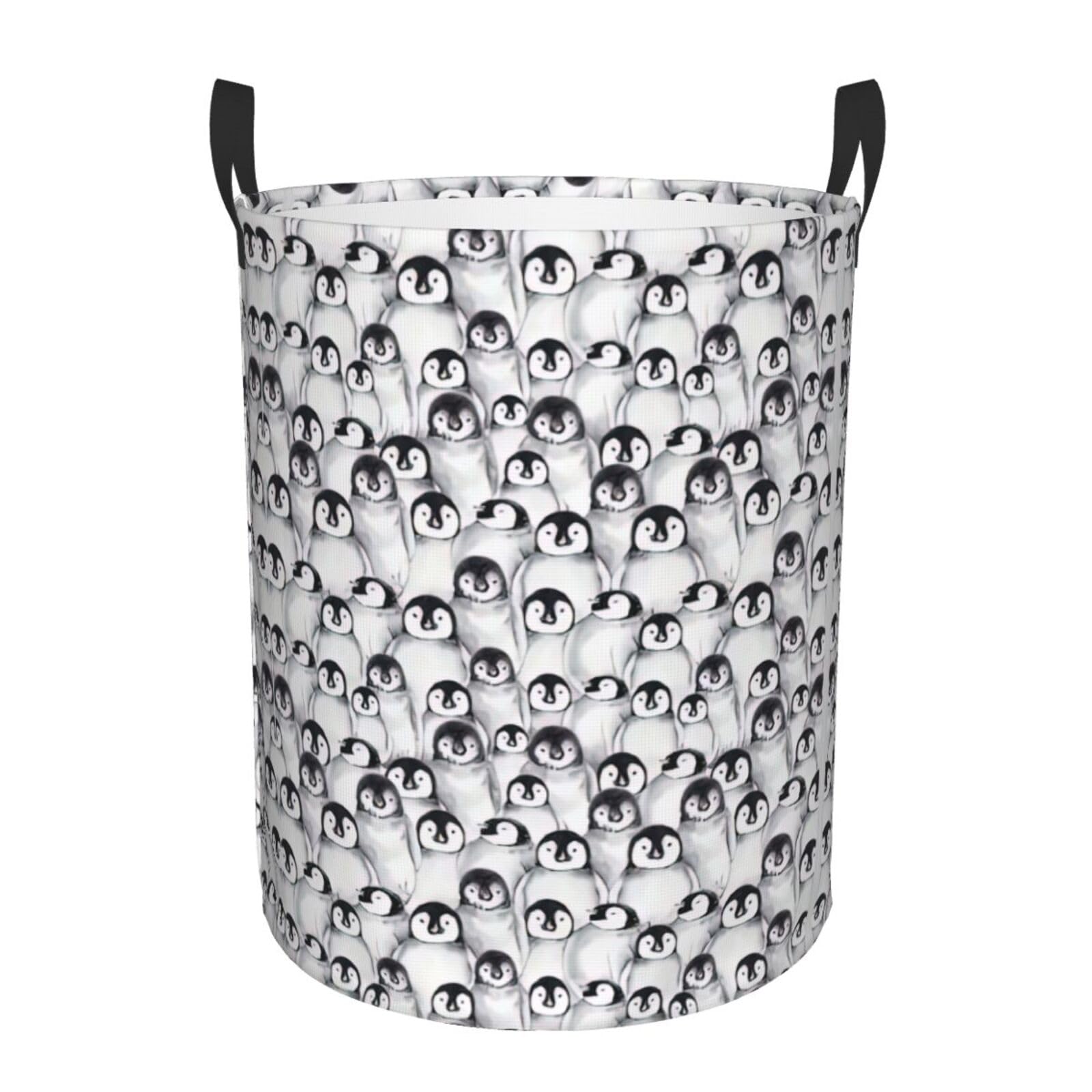 S Collapsible Round Cute Penguins Sketch Print Laundry Hamper