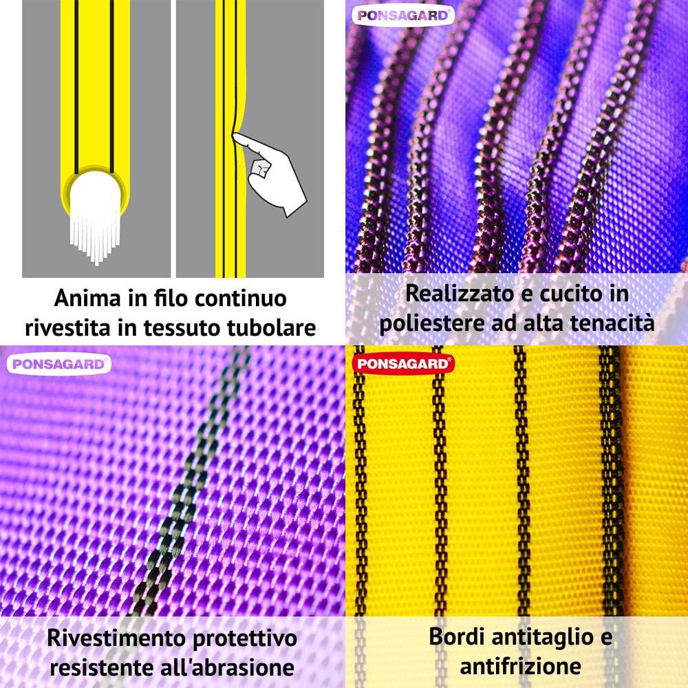 PONSA. 2t-3 m. Fune Tonda ad anello in poliestere HT da 2000 kg di resistenza. 3 m lunghezza utile - 6m sviluppo totale. Con trattamento PONSAGARD - antitaglio e antiabrasione. (Pack 2 u.)