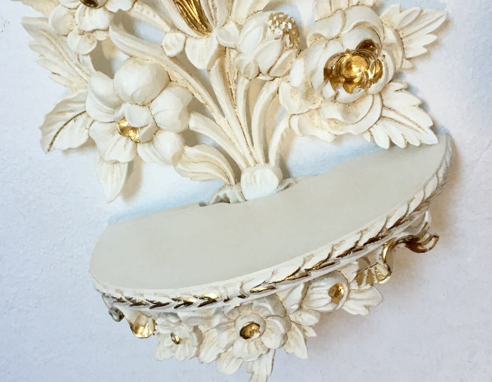 Wandkonsole Barock Elfenbein Gold/Spiegelkonsolen/Wandregal/Deko H35 Blumen cp82