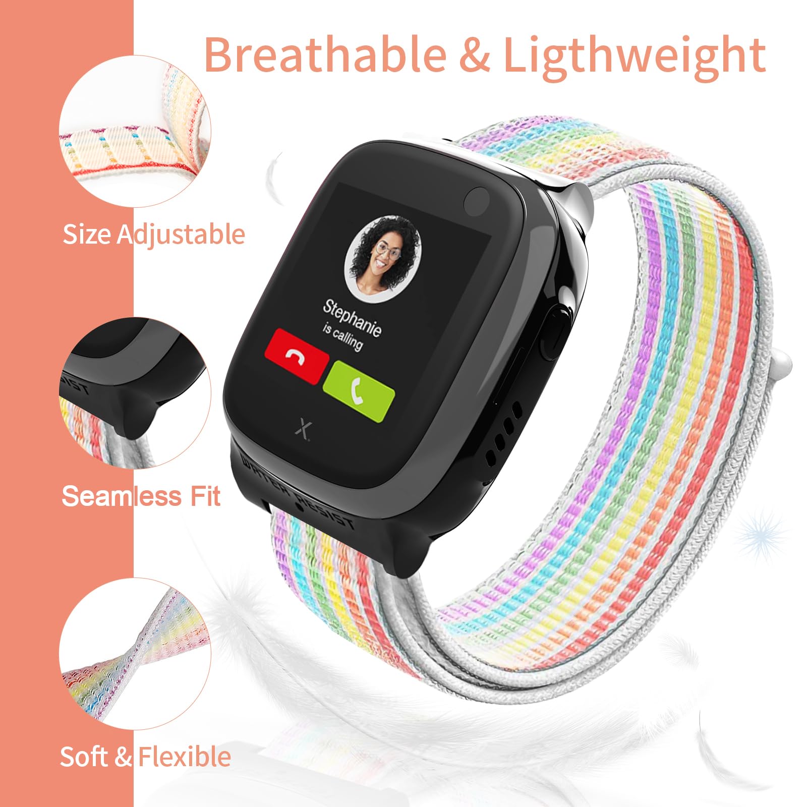 Correa Compatible con Xplora X5 /XGO 2/XGO 3, orrea de Reloj Deportivo de Nailon de Repuesto Ajustable y Transpirable para Niños y Niñas Compatible con Xplora X5 Play/XGO2/XGO3, Arco Iris