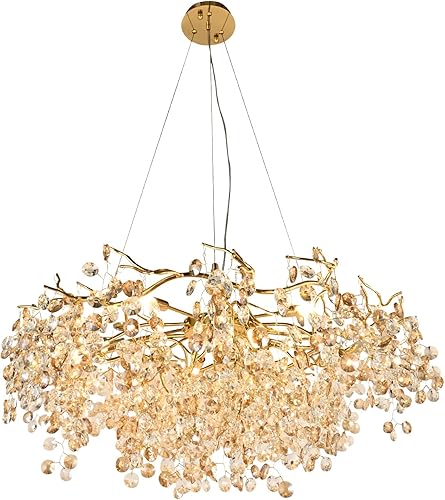 Miniatura 41 de Candelabro moderno de rama de árbol, 47.24 pulgadas, ramas de árbol de dinero, lámparas de cristal dorado, accesorios de iluminación colgantes