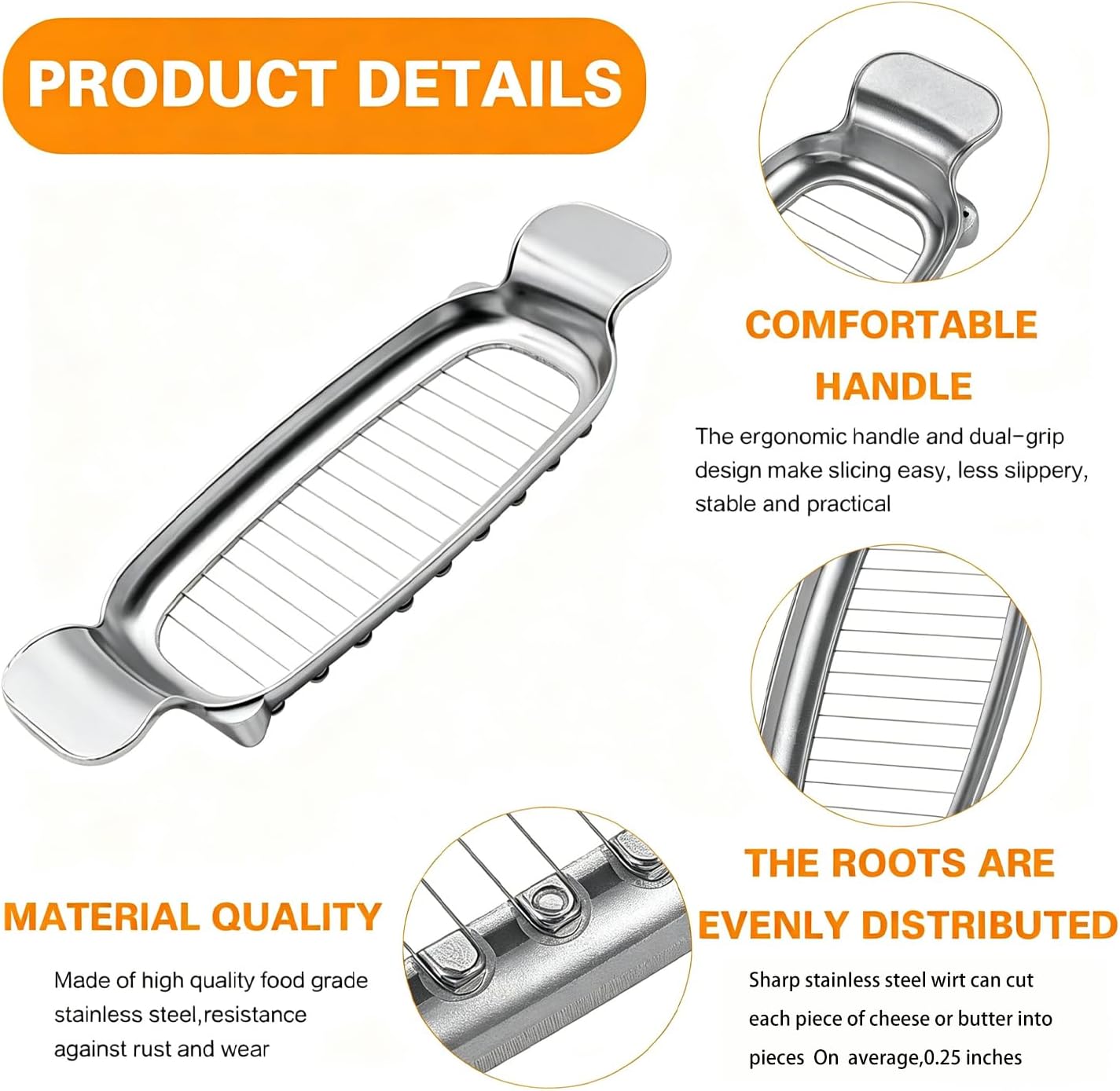 Stainless Steel Butter Cheese Slicer, Multipurpose Handheld Cutter for Block Cheese, Butter and Soft Fruits, Dishwasher Safe
