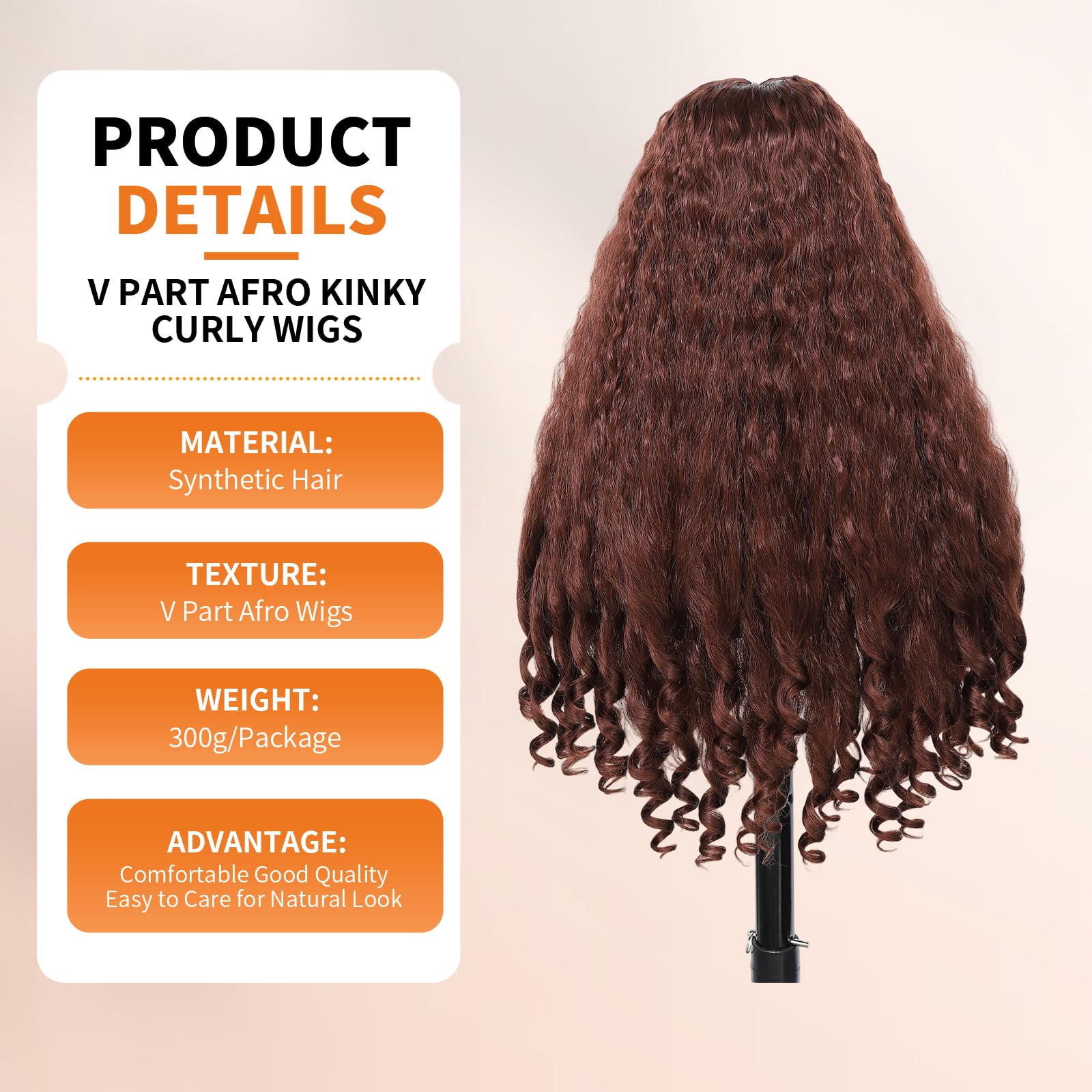 Yacurcur Afro Wig V Part Kinky Curly Wigs for Black Women 180% Density Wear and Go Glueless Wig with Unique Bouncy Curls in the End Synthetic Reddish Brown No Leave out Clip in 24 Inch(#33L) - Image 2