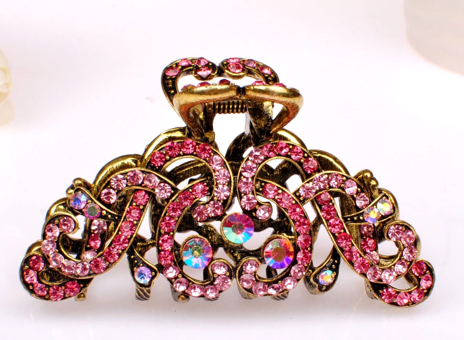 TROTH FASHION Metal Antique Gold Plated Hair Clips Women, Crystal Rhinestone Hair Claw, Diamante Claw Hair Clamp, Anti Slip Large Claw Clips for Thin & Thick Hair, Hair Styling Accessories Women