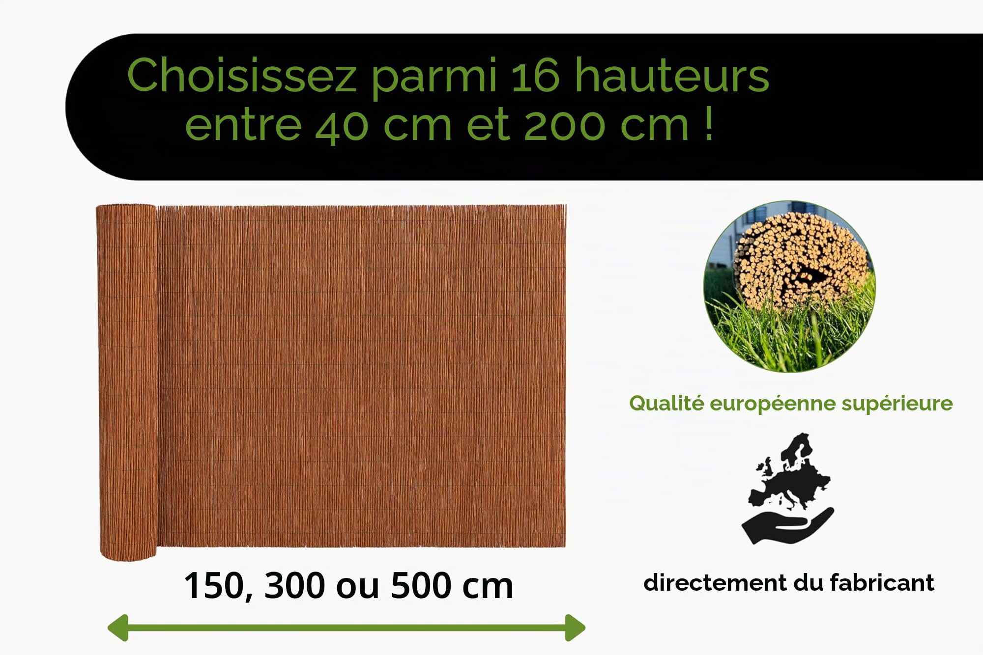Canisse Osier 100 x 500 cm Clôture de Saule -Canisse Brise Vue Balcon et Patio - Cloture Jardin Exterieur - Protection Contre Le Vent & Le Soleil - 100% Naturel