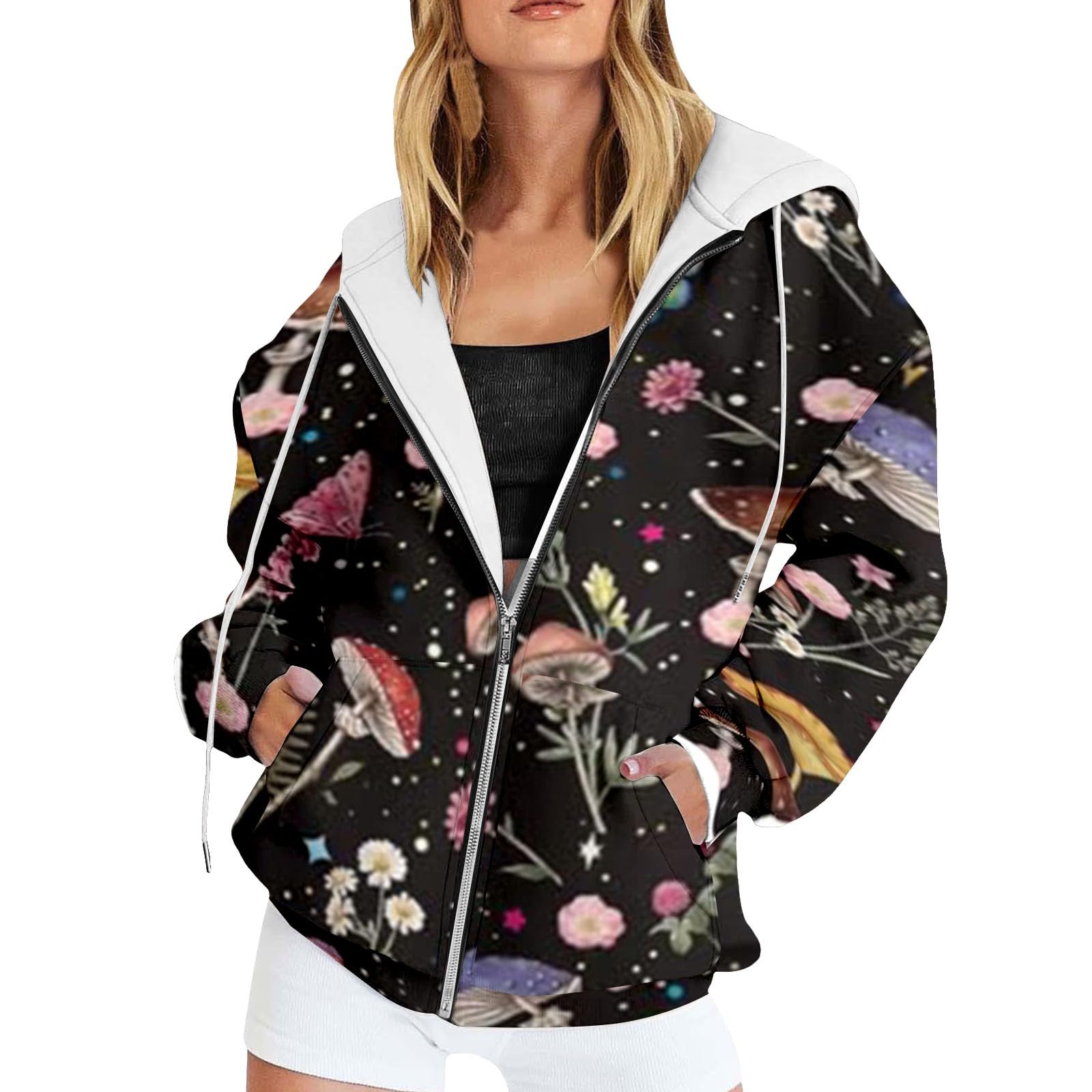 Sweat à capuche tendance pour femme avec fermeture éclair imprimé