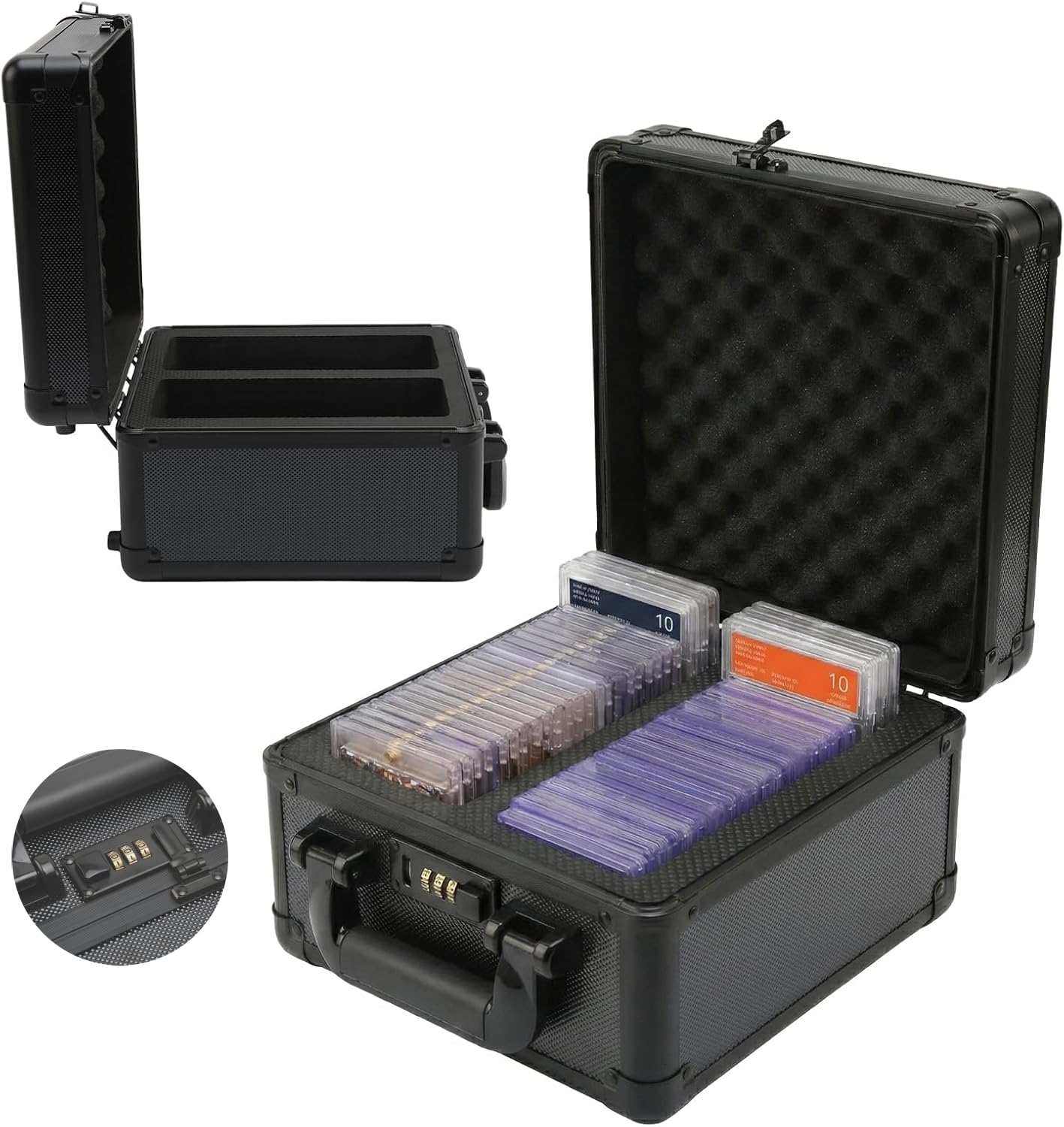 SOONHUA Graded Card Storage Box, Aluminum Alloy Sports Trading Card Slab Case with Combination Lock Fits PSA CSG BGS SGC and Top Loaders psa card case