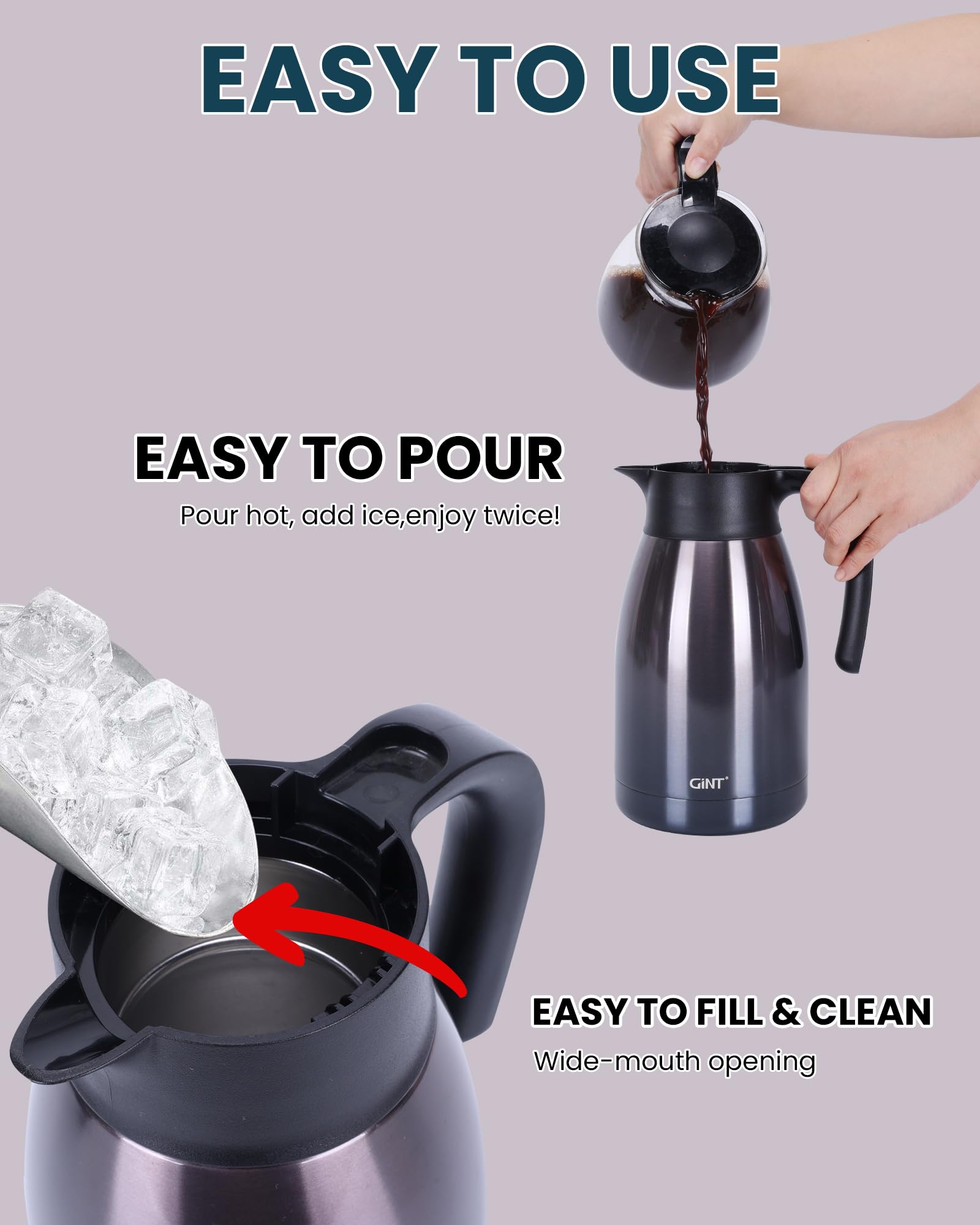 GiNT Isolierkanne Edelstrahl Quick Tip Verschluss Grip Vacuum Doppelwandig Violett 1.5L…