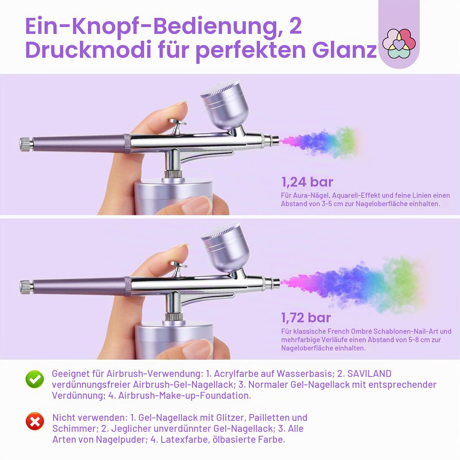 SAVILAND Advanced Airbrush Set: Instant Ombre & French Nails Airbrush für Nägel Instant Color Dual Mode Nagel Airbrush Maschine mit 6 Airbrush Gel Nagellack Set Airbrush Reiniger Schablonen Salon