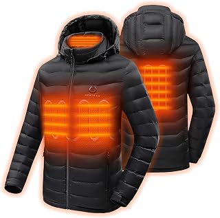 HEWINZE Men's/Women's Puffer Heated Jacket - Lightweight Warm Coat for Men with Detachable Hood and Battery Pack