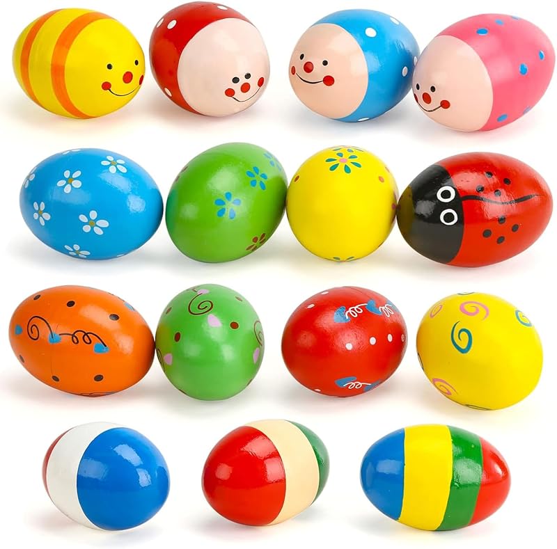 POPLAY 15 PCS Egg Shakers, Maracas for Kids, Wooden | Babies Hand Percussion instruments, Shakers Musical Eggs, Goodie Bag Stuffers, Baby Party Favors
