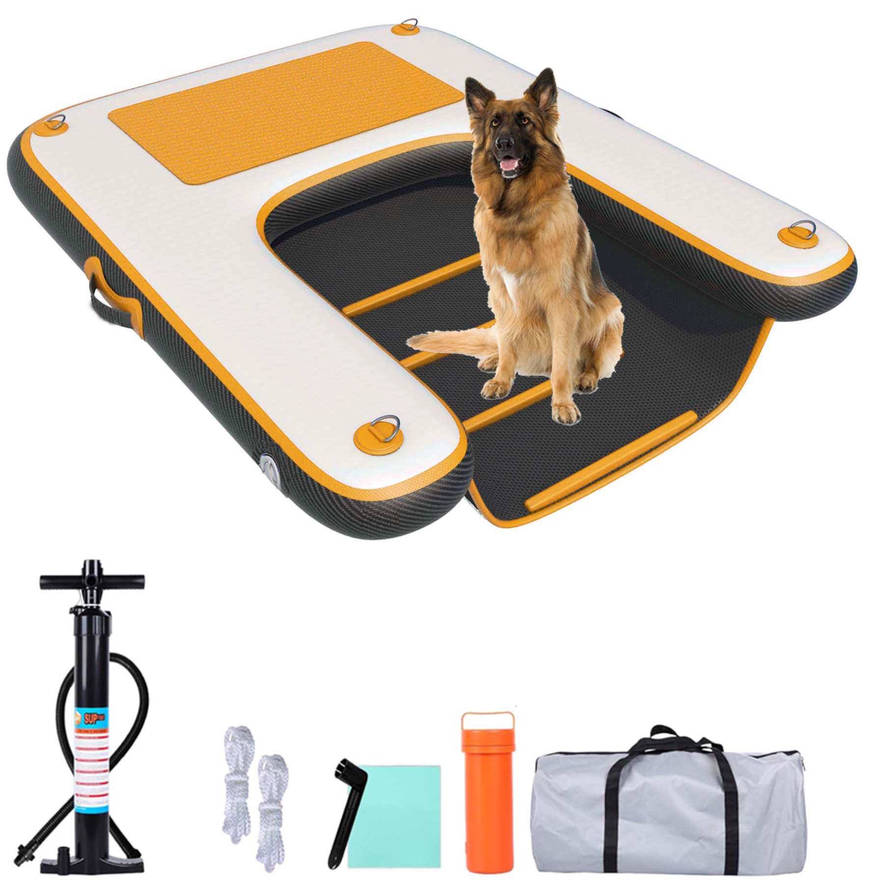HEYLIFE Inflatable Dog Water Ramp Pool Ladder for Boats Docks Raft Swimming Pools Pet Stairs Floating Sports Platform Up to 220LBS Borange 4ft x 3ft x 4in
