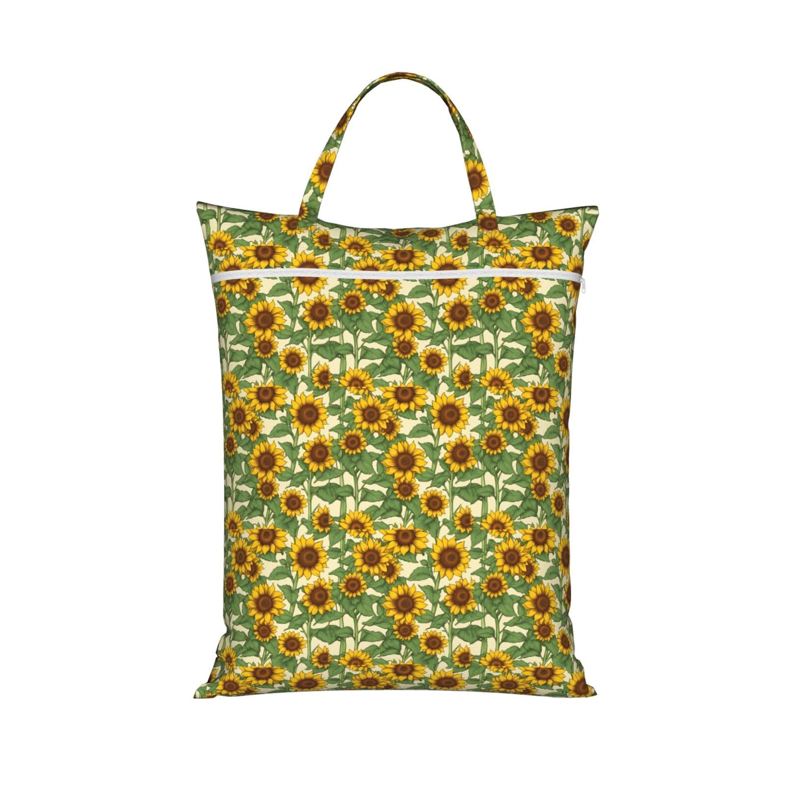 Sunflower Print Travel Laundry Bag Foldable Lightweight Camping Beach Dorm Weekend Getaways