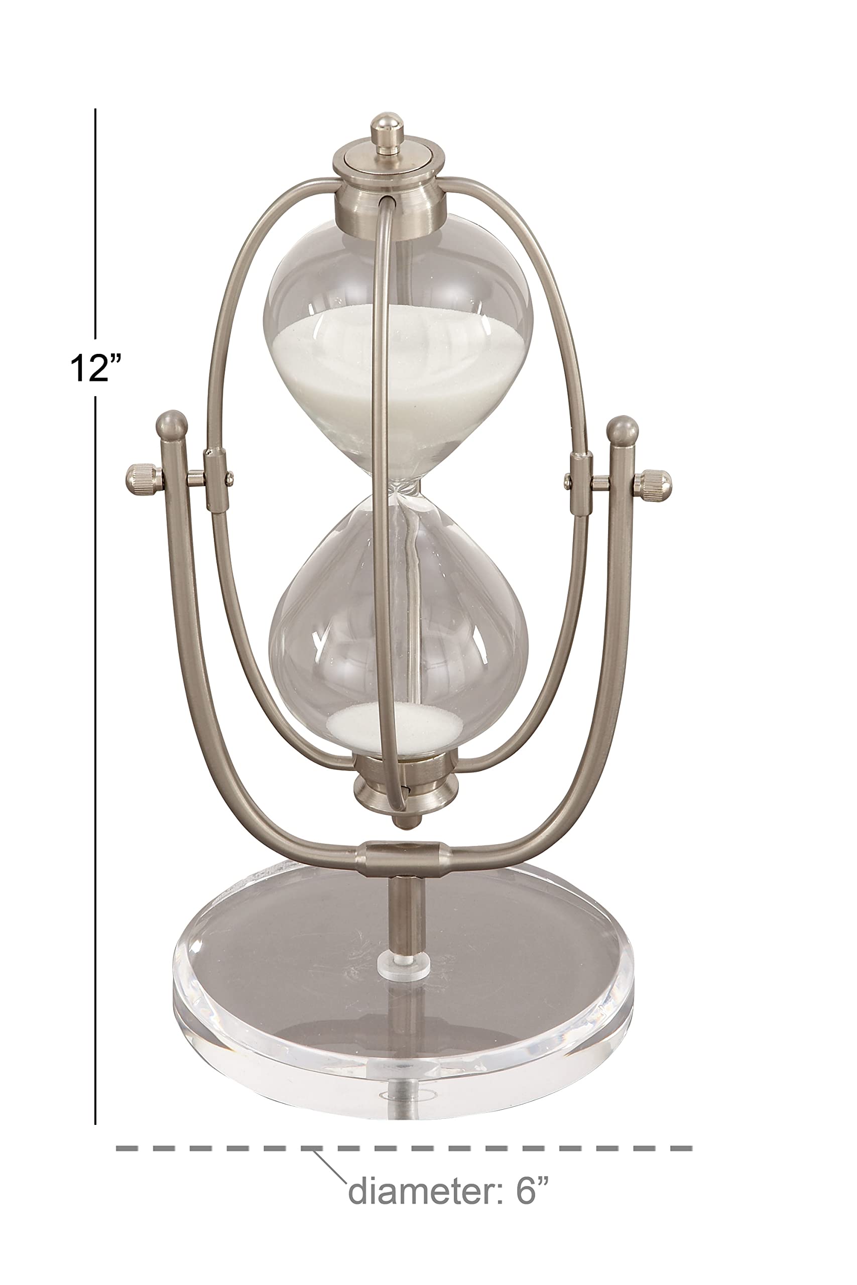 Deco 79 Clessidra in acrilico con gabbia in ferro girevole, vetro in plastica e metallo, argento, 15,2 x 15,2 x 30,5 cm (lunghezza x larghezza x altezza)