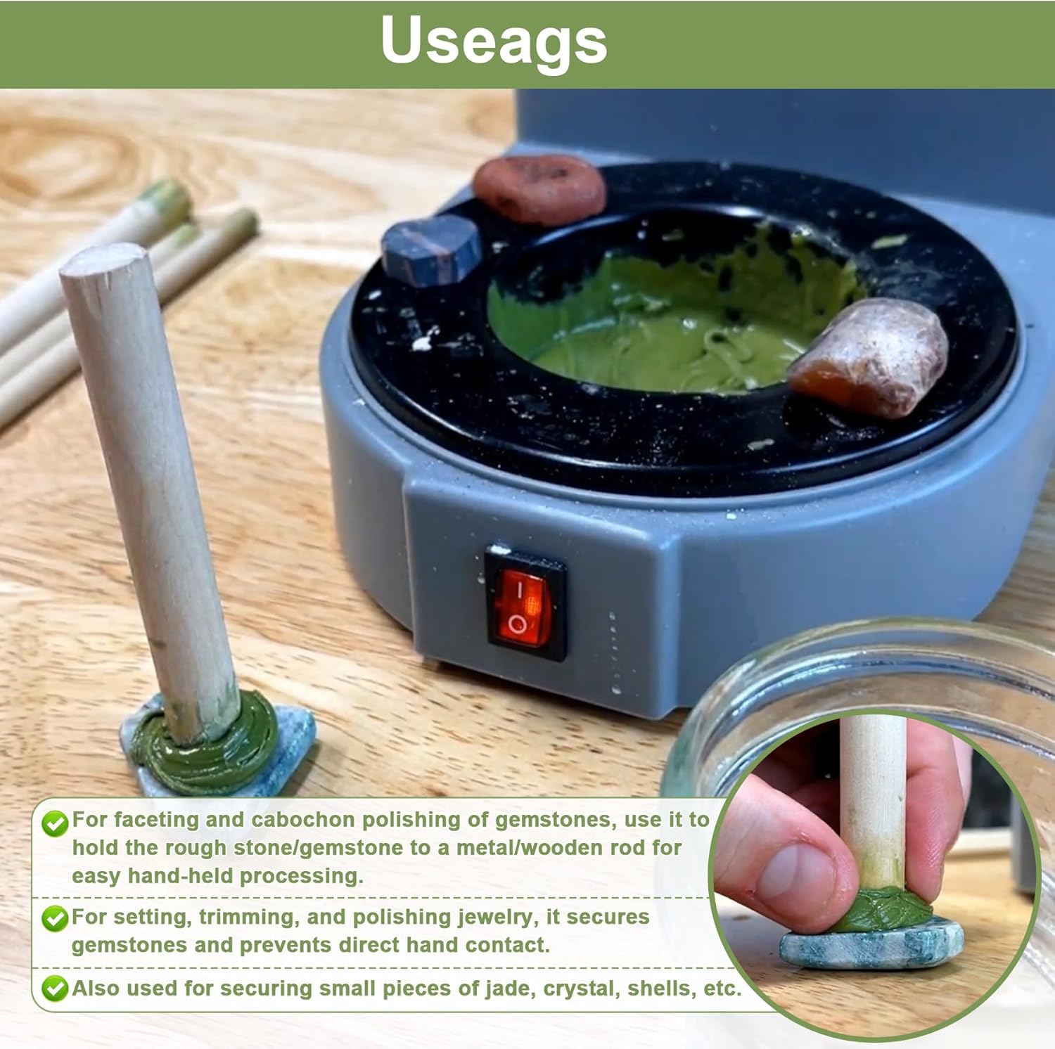 Green DOP Wax for Lapidary Cabochon Forming Cutting and Polishing Dopping Wax Sticks Stone Dopping Wax Lapidary DOP Wax (4 Pieces)