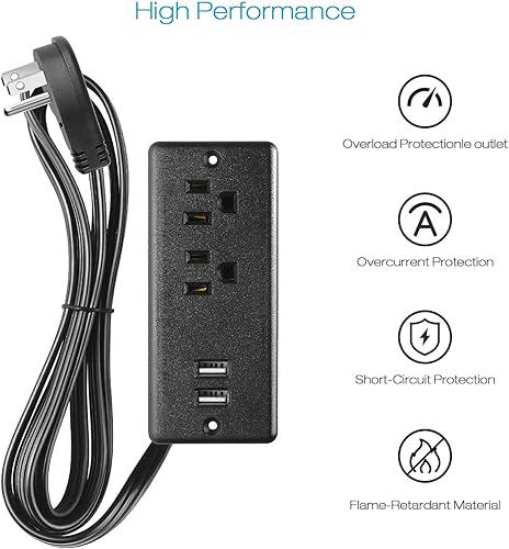 Miniatura 4 de Regleta de Corriente Empotrada con Enchufe Plano, Toma de Escritorio con USB, Toma de Conferencia Certificada por ETL con 2 Enchufes de CA, 2