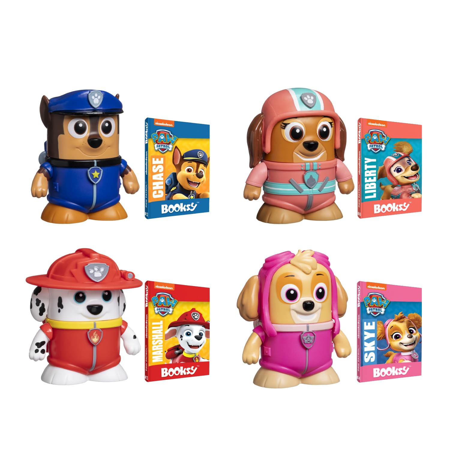 P.M.I. Booksy PAW Patrol Edition | 4-Pack Collectible Figures with Built-in Tiny Storybooks | Educational Toy Set for Kids | Officially Licensed by