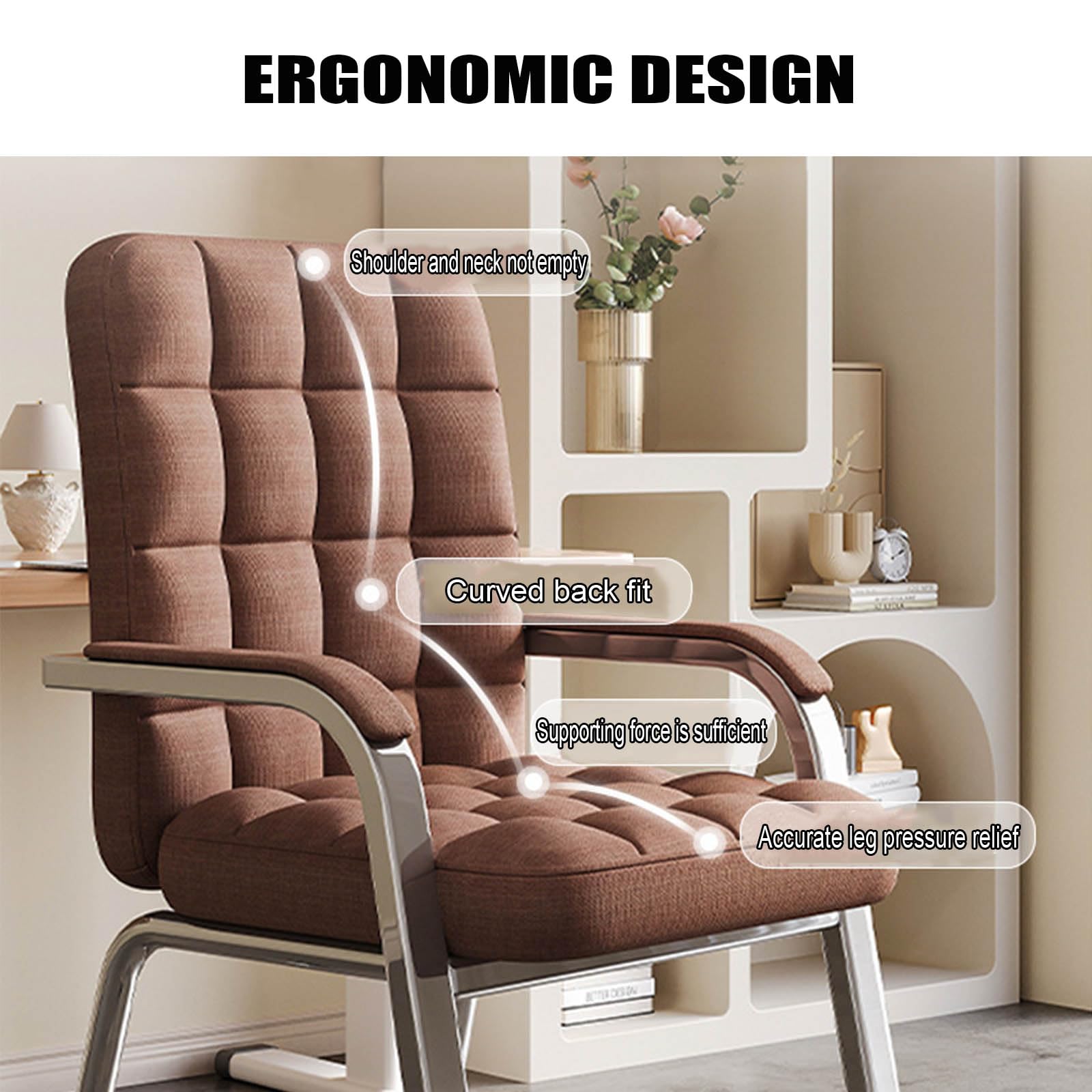 Silla de oficina con respaldo alto con patas de metal, silla tapizada de escritorio para computadora, sin ruedas, tocador para sala de estar, dormitorio, 17 x 18 x 36 pulgadas