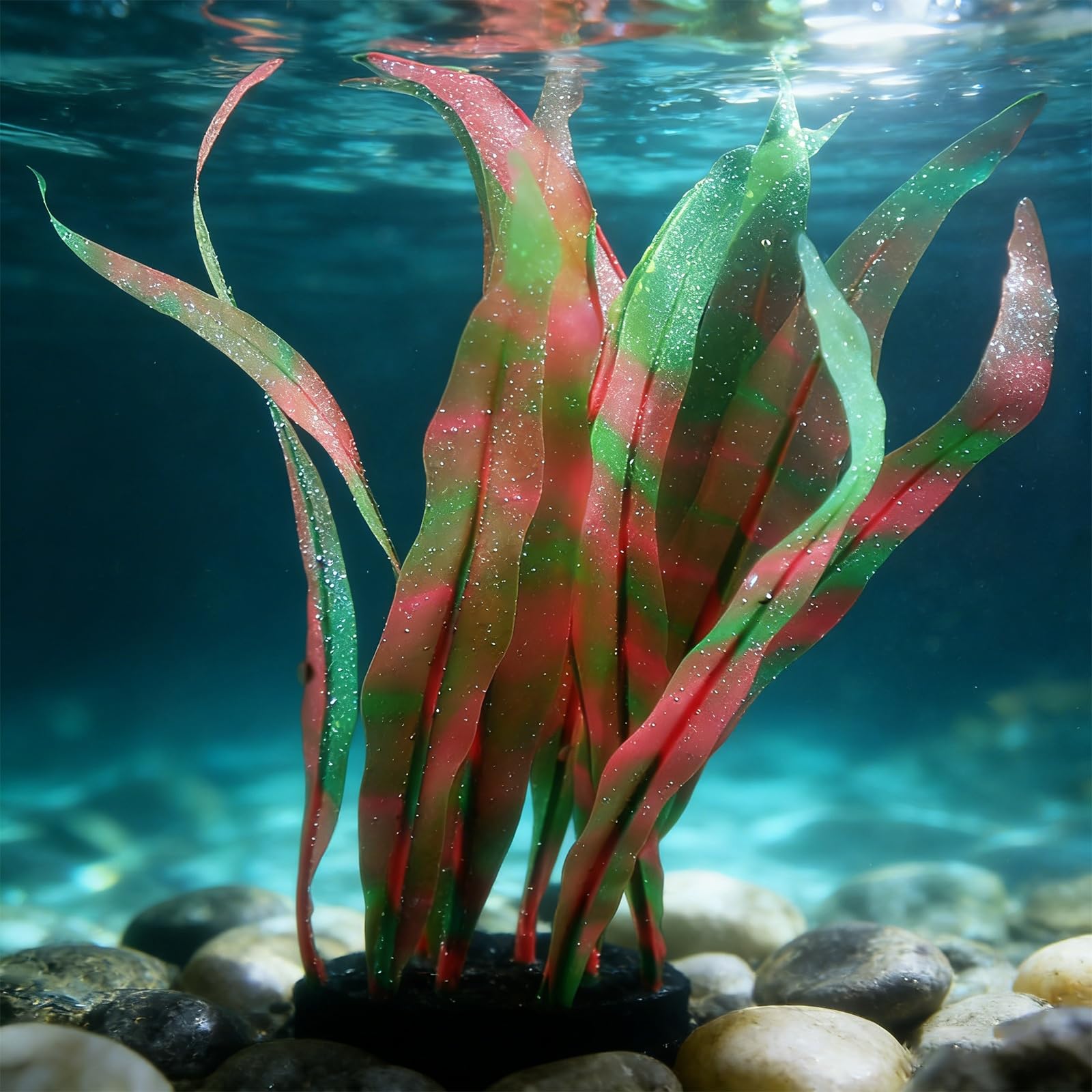 sourcing map Aquarium Decoration, 7" Plastic Fish Tank Plants Artificial Silicone Glowing Kelp Aquarium Plants Ornament, (Red, 1 Pcs), Intended for Tall Fish Tank Decor/Landscaping