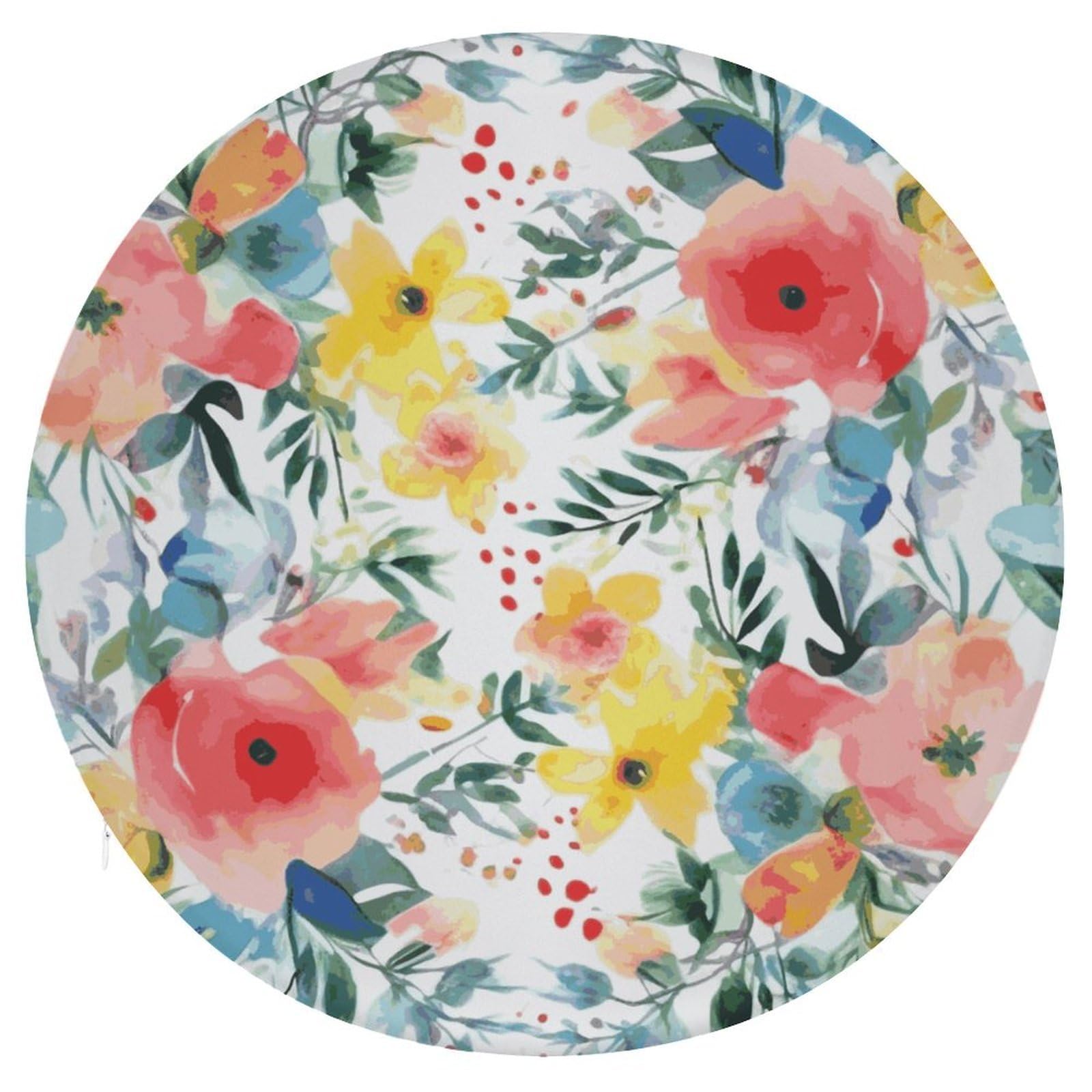 JTREHY Bright Floral Watercolor Cushion Soft Breathable Round Cushions Multi-Functional with Zipper Floor Pillows Cushion for Various Indoor Occasions Chair Pad