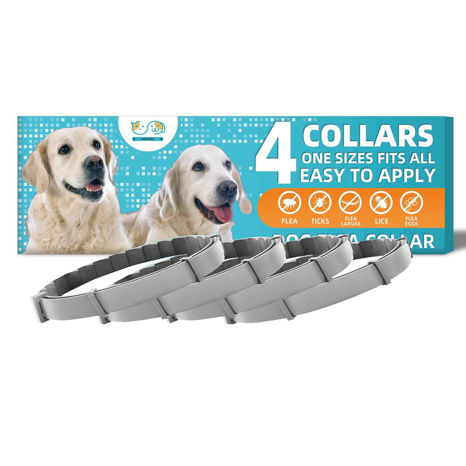 4 Collar contra Pulgas y Garrapatas para Perros y Gatos Control Dog Collar Antipulgas 8 Meses de Protección Collares antiparasitarios para Perros de más de 8 kg,Collar Antipulgas para Perros de 63 cm