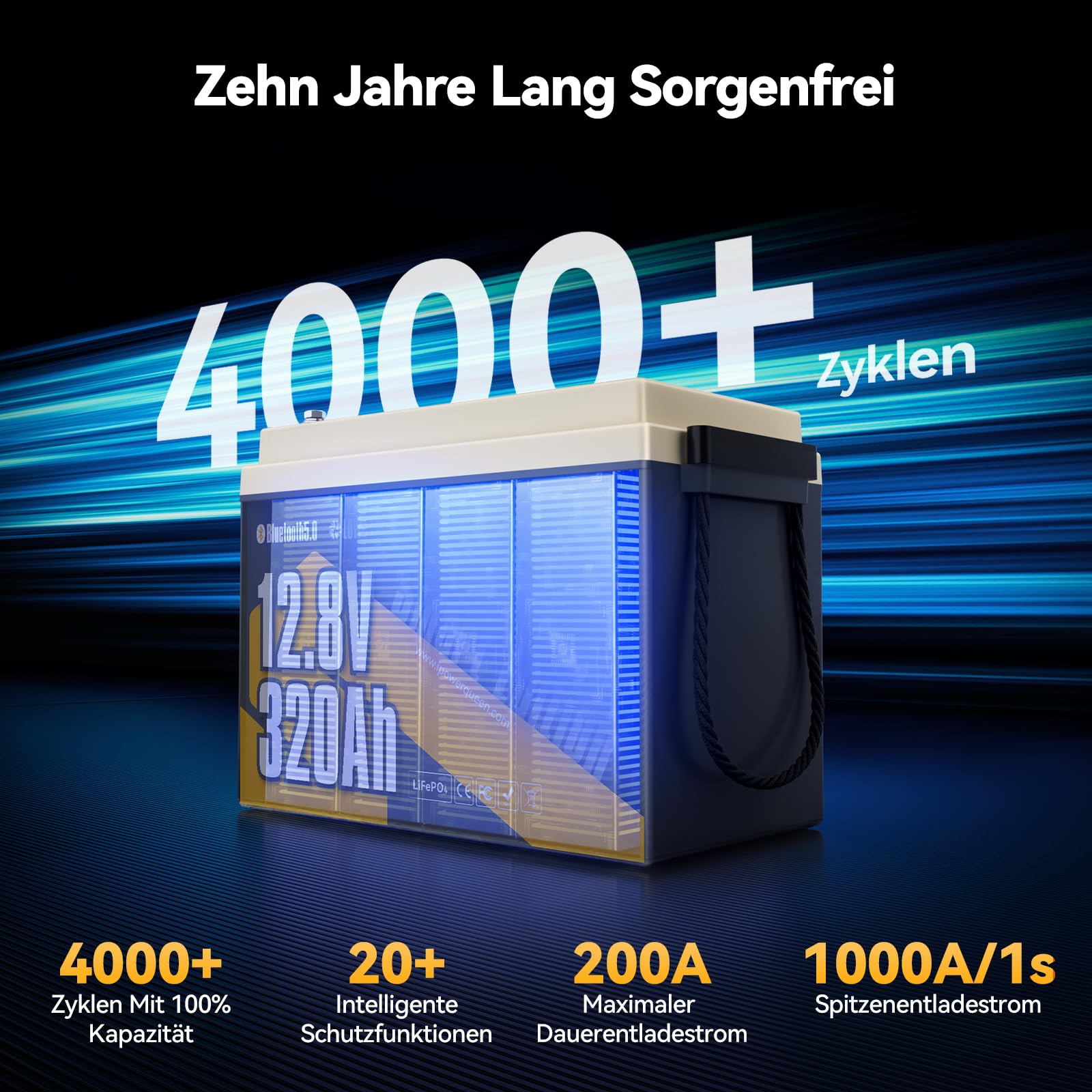Power Queen 12V 320Ah W190 Bluetooth Batterie Lithium Camping-Car Caravane