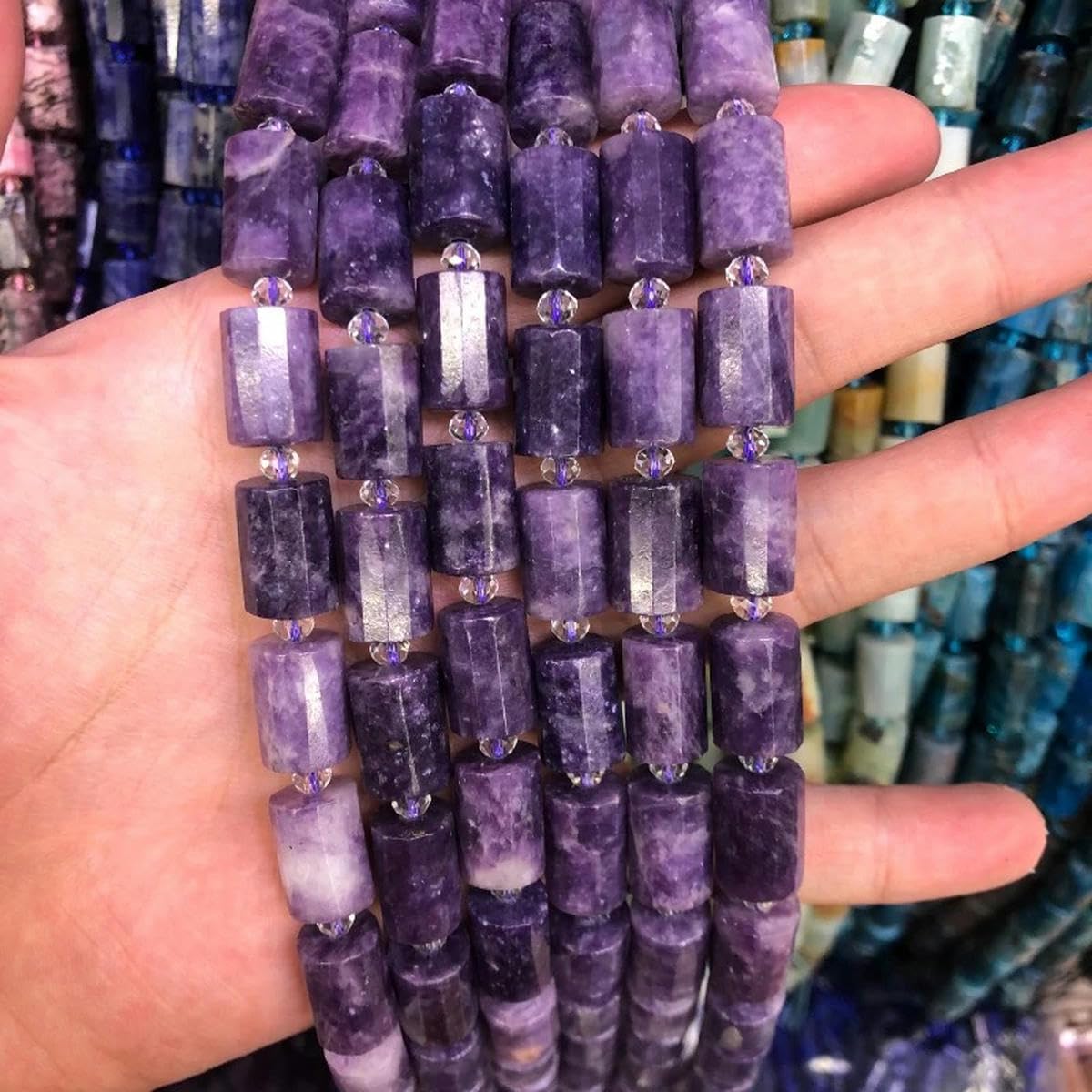 Perline distanziatrici cilindriche sfaccettate in di Fragola Naturale, Perline a Forma di Colonna per la creazione di Gioielli Fai da Te - Lazurite