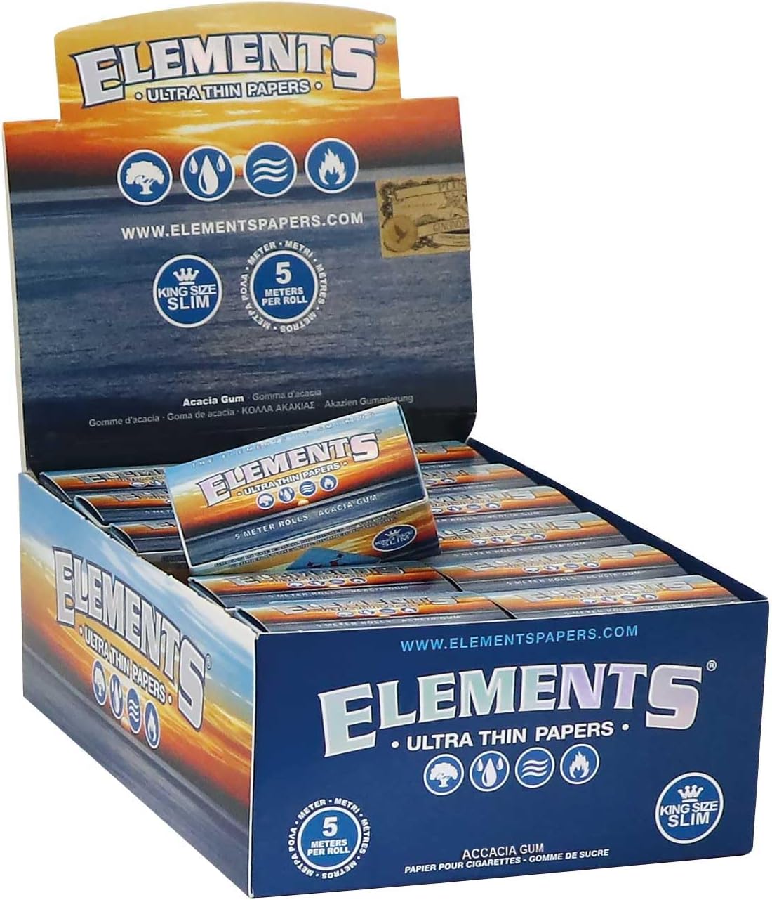 Elements Ultra Thin Rice Rolls 5m King Size Slim 1 Box (24 Rolls)