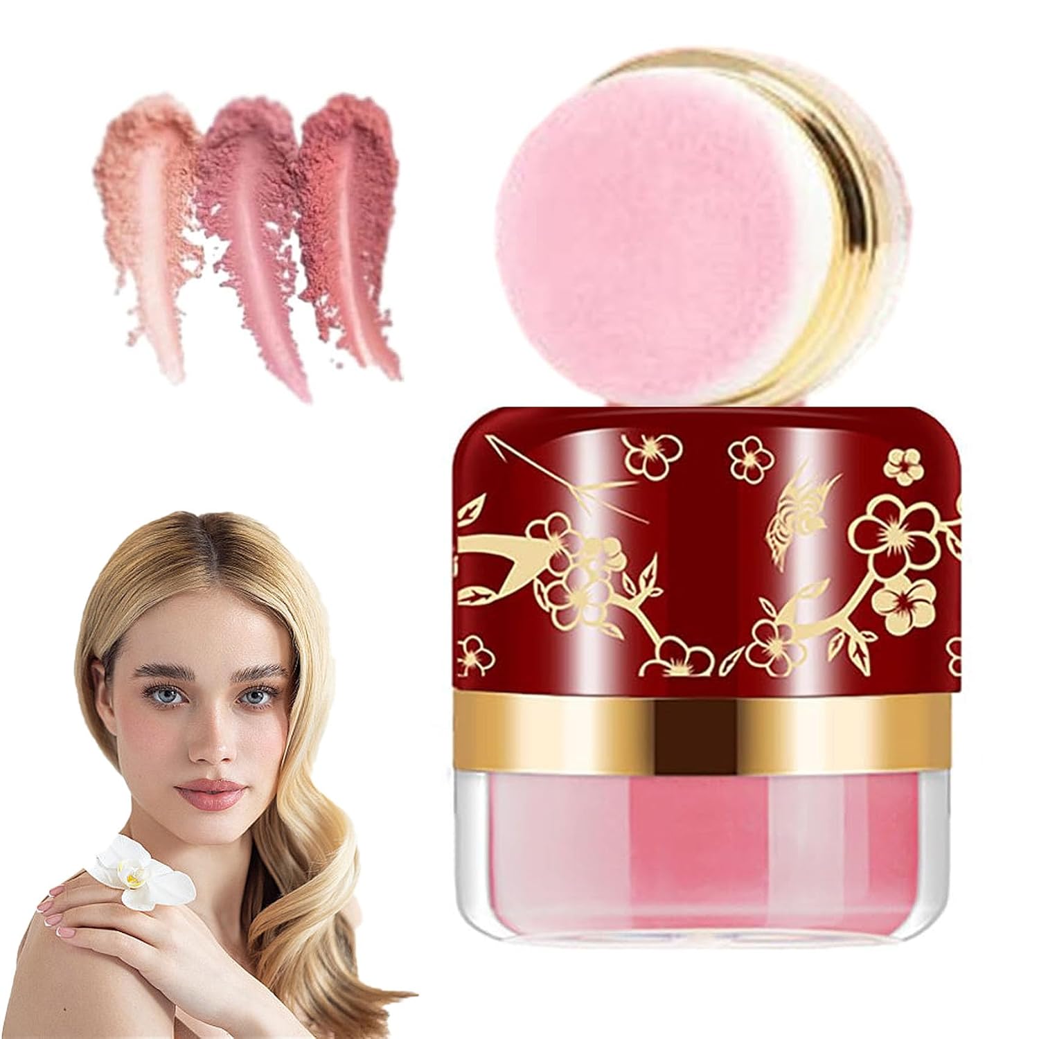 3-Piece Lazy Blush Set, Powder blush 3 Color Set, face blushes makeup for Cheeks, Lightweight, Smooth, Vegan & Cruelty-Free, Coral Red-Peach-Autumn Berry (01#Coral Red)