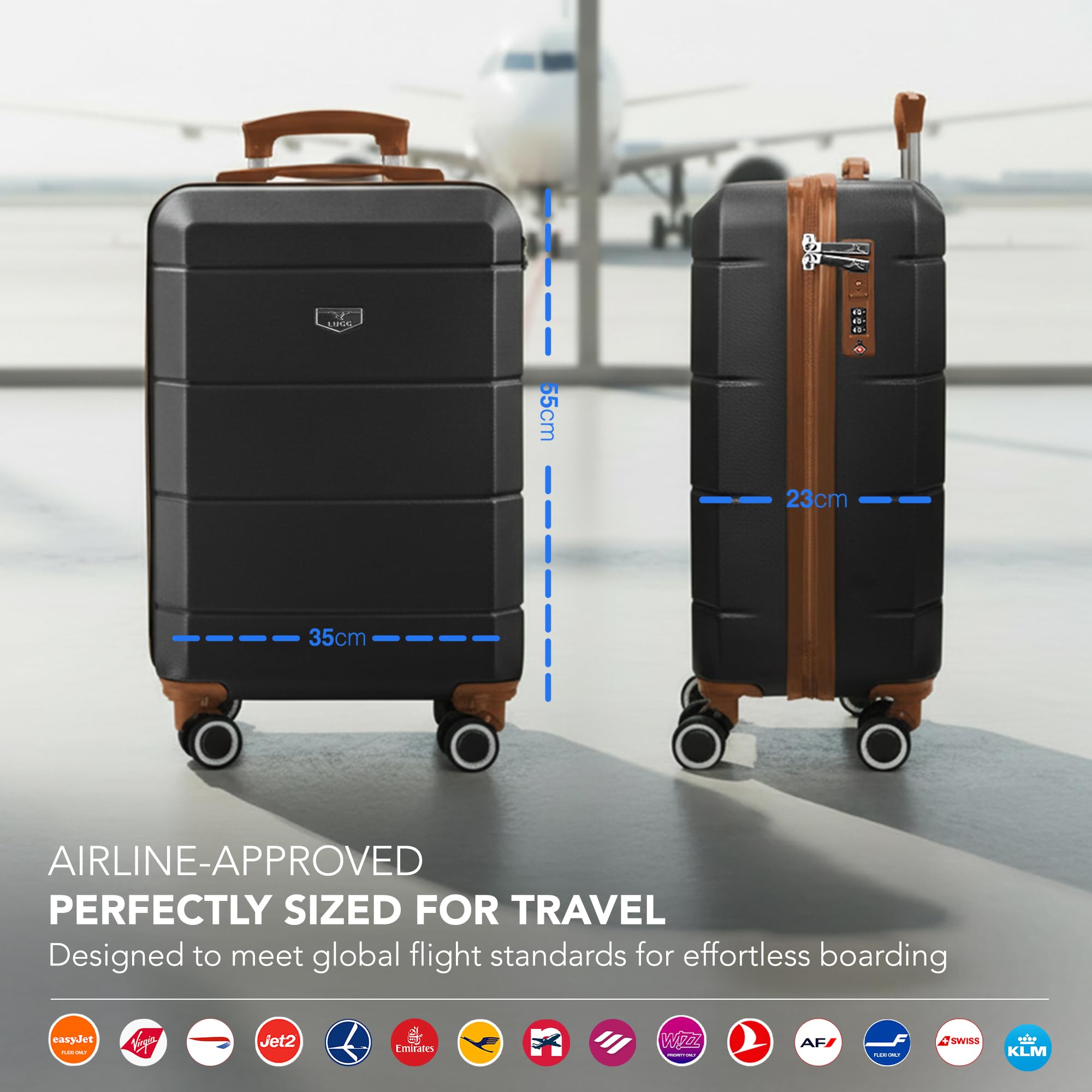 LUGG - Jetset 40cm Suitcase - 40x30x20cm- Ryanair Compatible - Underseat Size - Hard Shell ABS - Spinner & Removable Wheels - Lightweight Travel Luggage- Cream/Brown — view 182