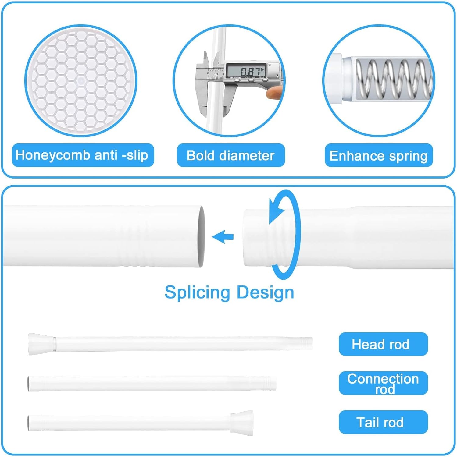 Tension Curtain Rod White Tension Rod 28 To 48 Inch Spring Curtain Rod Non Slip Tension Rods 4PCS For Windows No Drilling Adjustable Tension Rods of Curtain Window Closet Kitchen Wardrobe
