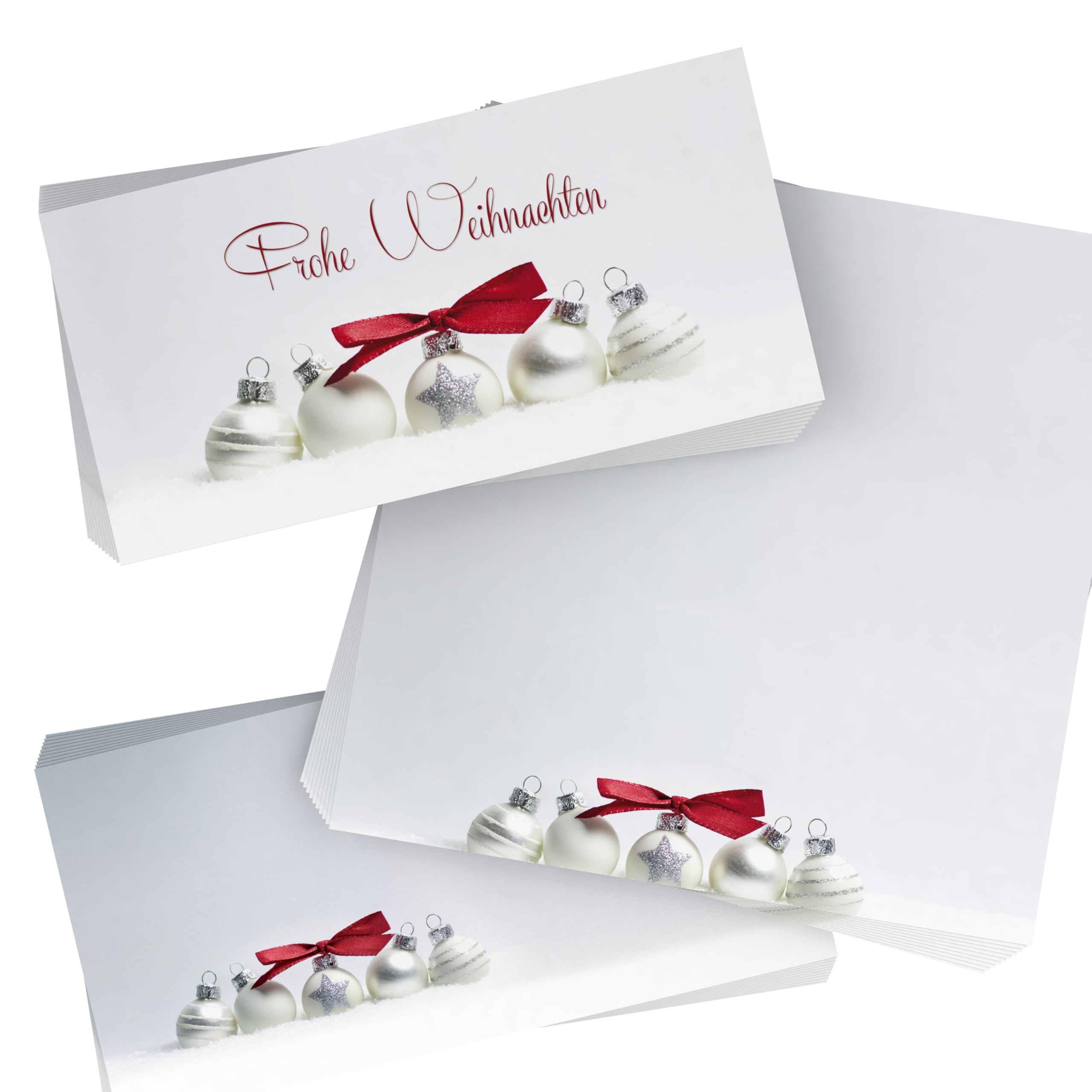 Weihnachtskarten mit Umschlag | Pure Silver | 100 DIN LANG-Klappkarten mit passendem Einleger + 100 passende Kuverts | weihnachtliches Karten-Set