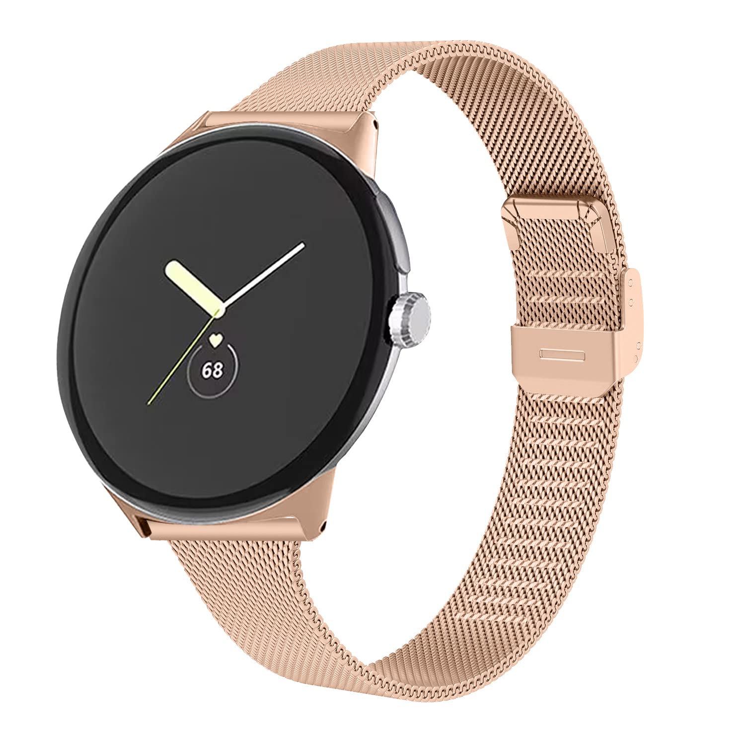 FitTurn Slim Metal Bands for Google Pixel Watch Band Women Men Girl, Grids Thin Stainless Steel Mesh Loop Snap Clasp Strap Replacement for Google Pixel Fitness & Health Tracker (RoseGold)