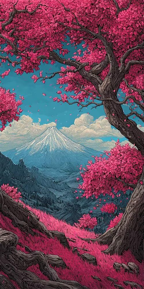 Diamond Painting Kits for Adults, 5D Diamond Art Flower Tree 30x60cm, DIY Large Mount Fuji Dimond Art kits Adults, Full Square Drill Crystal Rhinestone Embroidery Canvas for Home Wall Decor (SQ867)