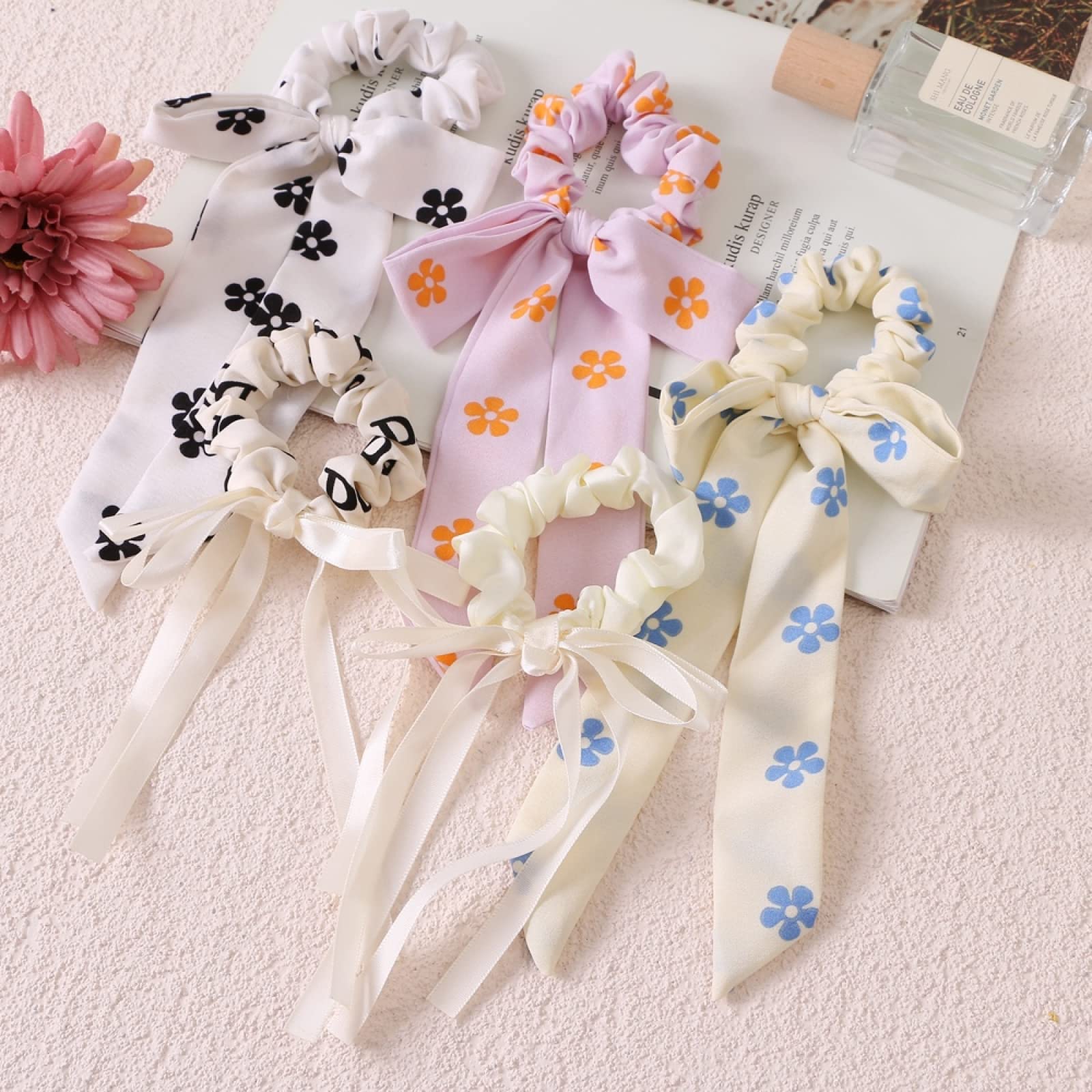 Czeski kwiatowy Print elastyczne gumki do włosów dla kobiet dziewczynki Bowknot Scrunchies z pałąkiem na głowę gumki do włosów kucyk Holder akcesoria do włosów, 01 (1)