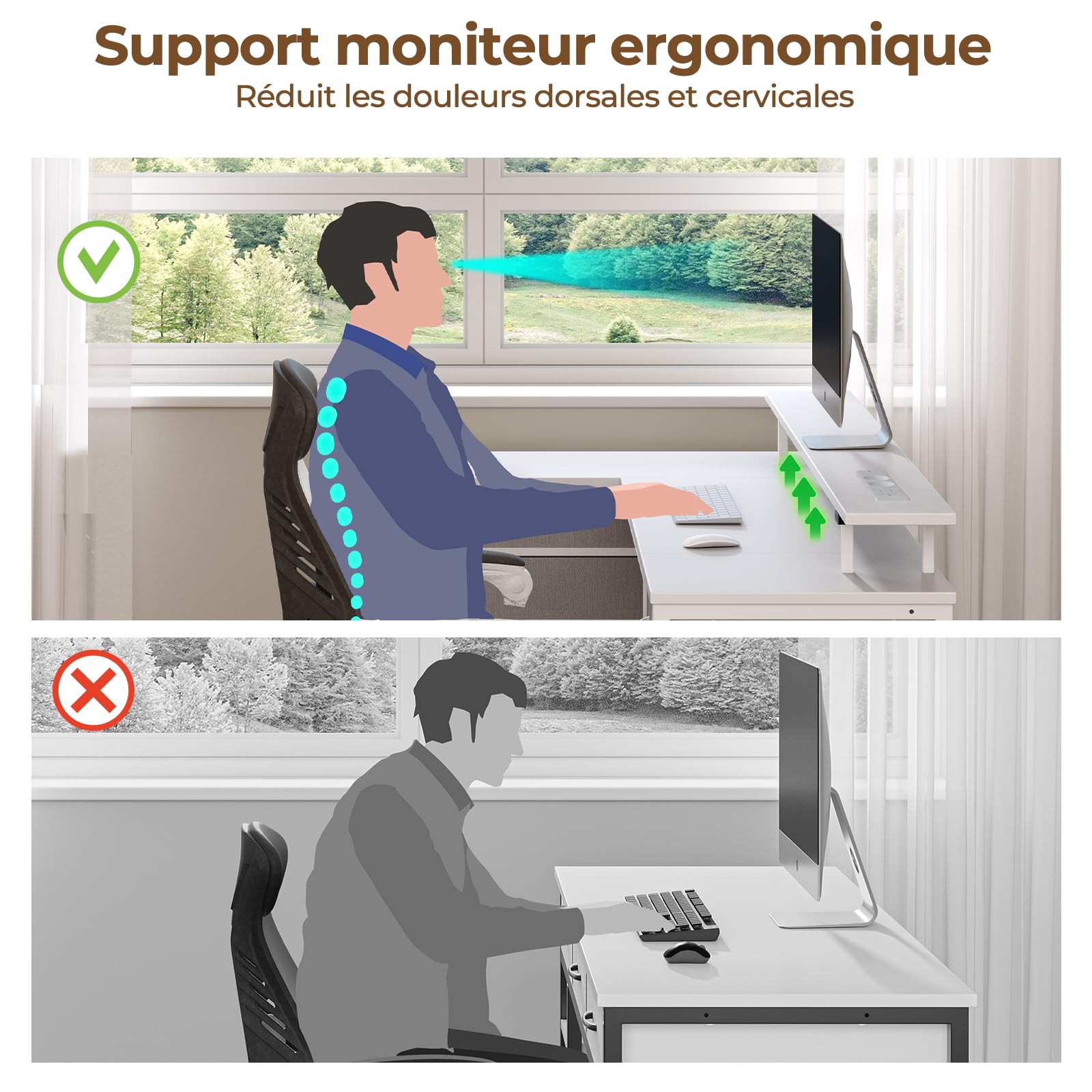 Seventable Bureau d’Angle en L 140 cm avec LED, Ports USB et Prise, tiroirs modulables et Support écran – Bureau Informatique Moderne avec rangements, Blanc