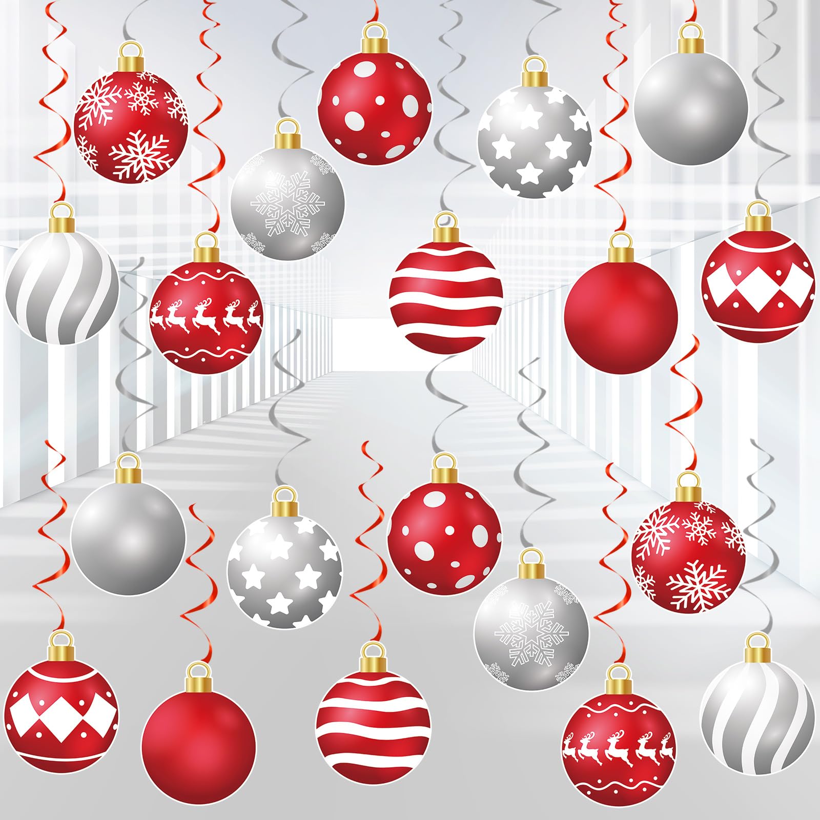 YQUQWN 48 Pcs Christmas Hanging Swirl Decorations Set-Christmas Tree Decorations-Christmas Balls Swirls for Walls Ceiling Ornaments Balls Hanging Decor-Xmas Party Supplies Christmas Decorations