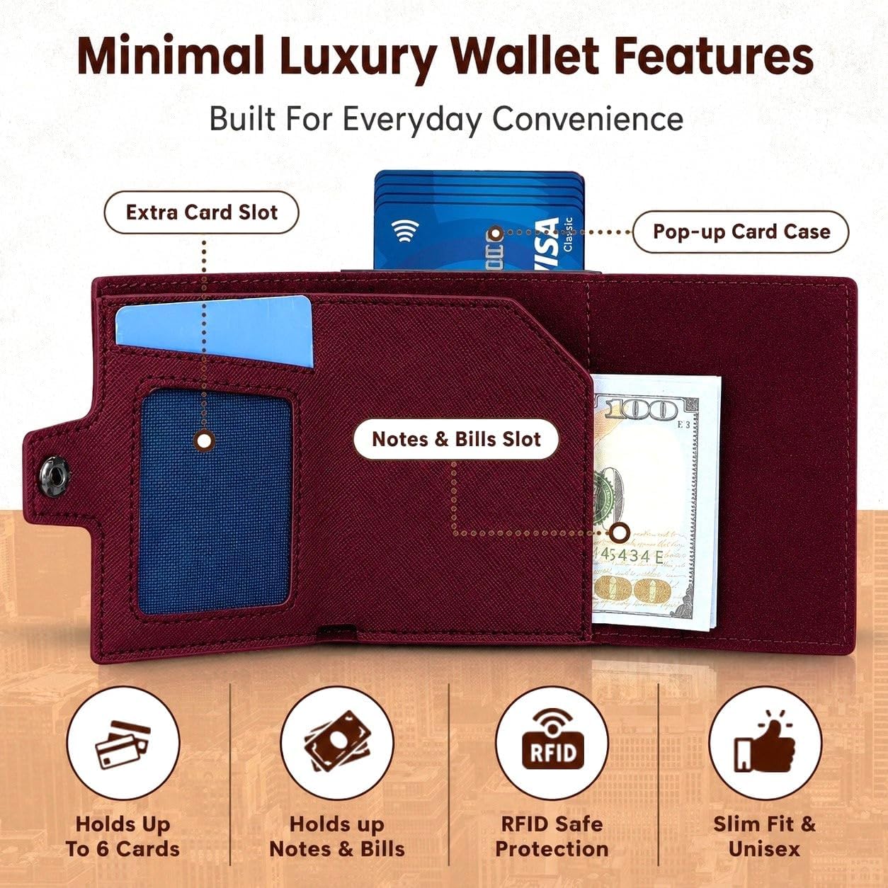 Red Shamrock RFID Blocking Pop Up Wallet for Men & Women – Microfiber Leather Trifold Credit Card Holder with Instant Card Ejector and Internal Cash Compartment & ID Slot – Includes a Bonus Gift image 3