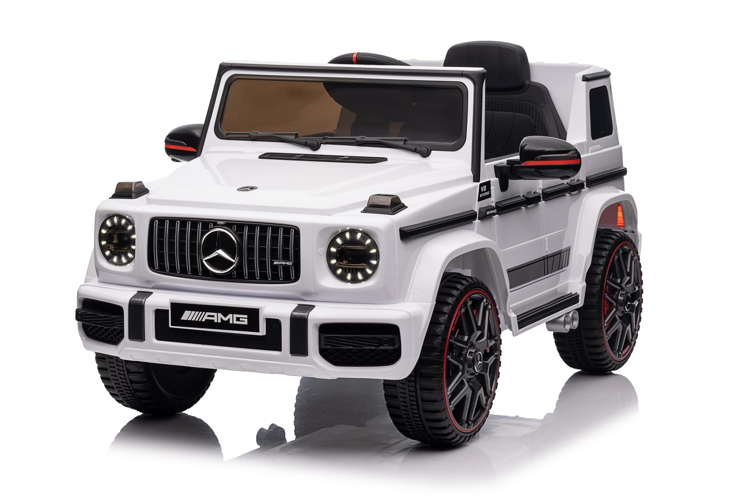 LEADZM Kinder Elektroauto Mercedes G63, 4 stoßdämpfende Räder, 12V 7ah, Fernbedienung, Kinderauto Kinderfahrzeug (Blanc)