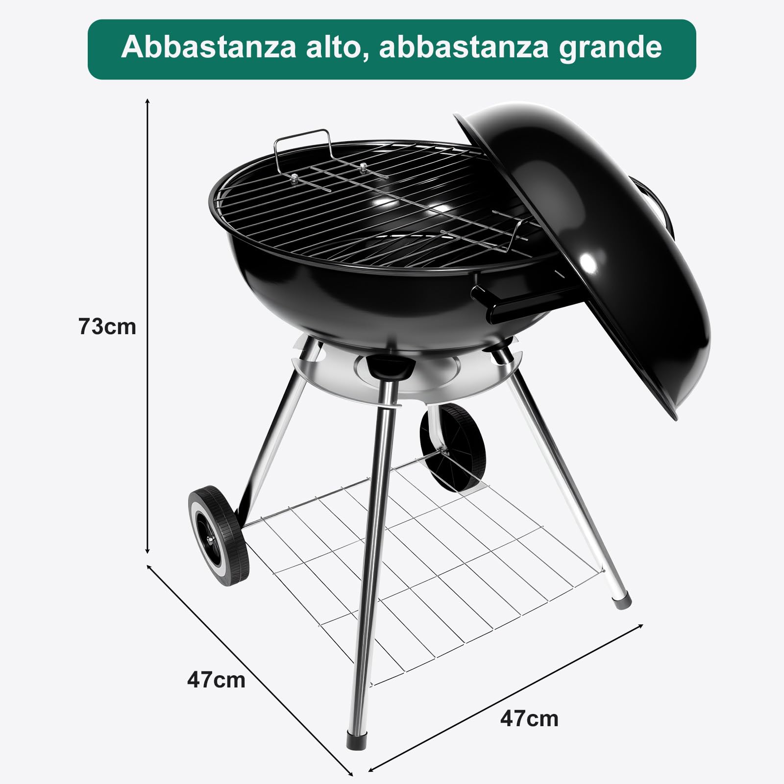 HYCHIKA Barbecue a Carbonella Tondo, Ø47cm 18pollici Grill BBQ Carbonella Compatto con Coperchio e Ruote, per Giardino Balcone Campeggio